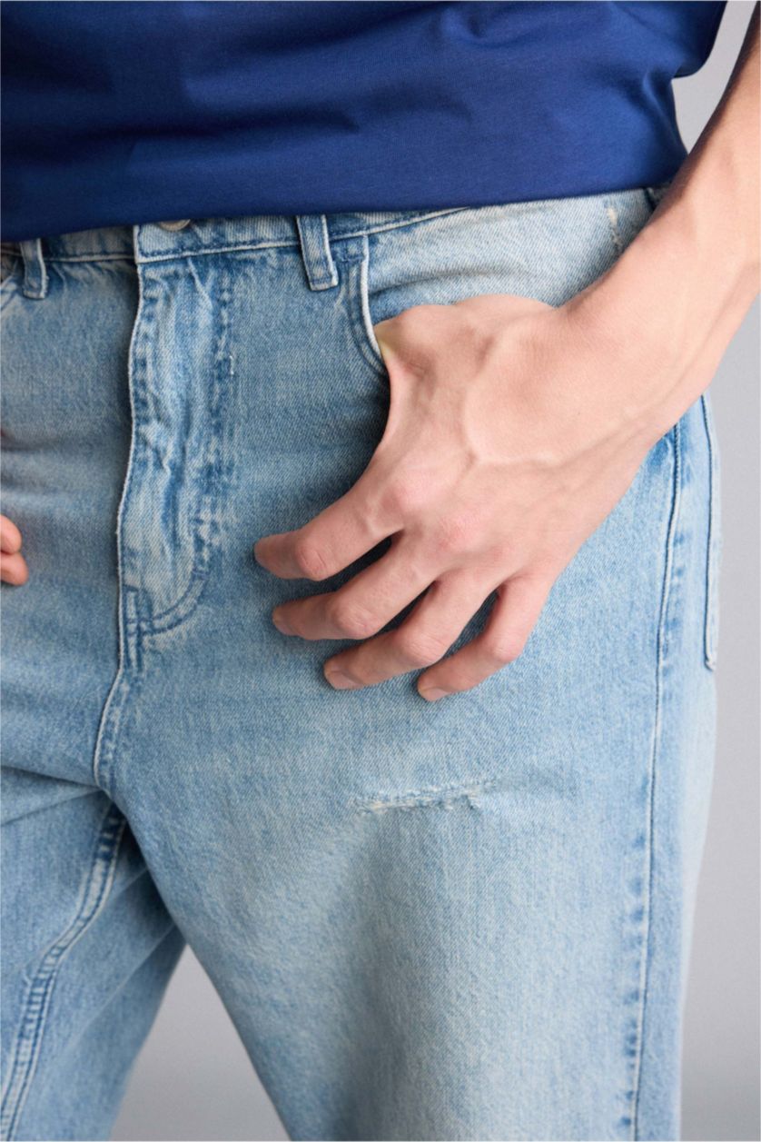 Men Light Blue Baggy Fit Trousers