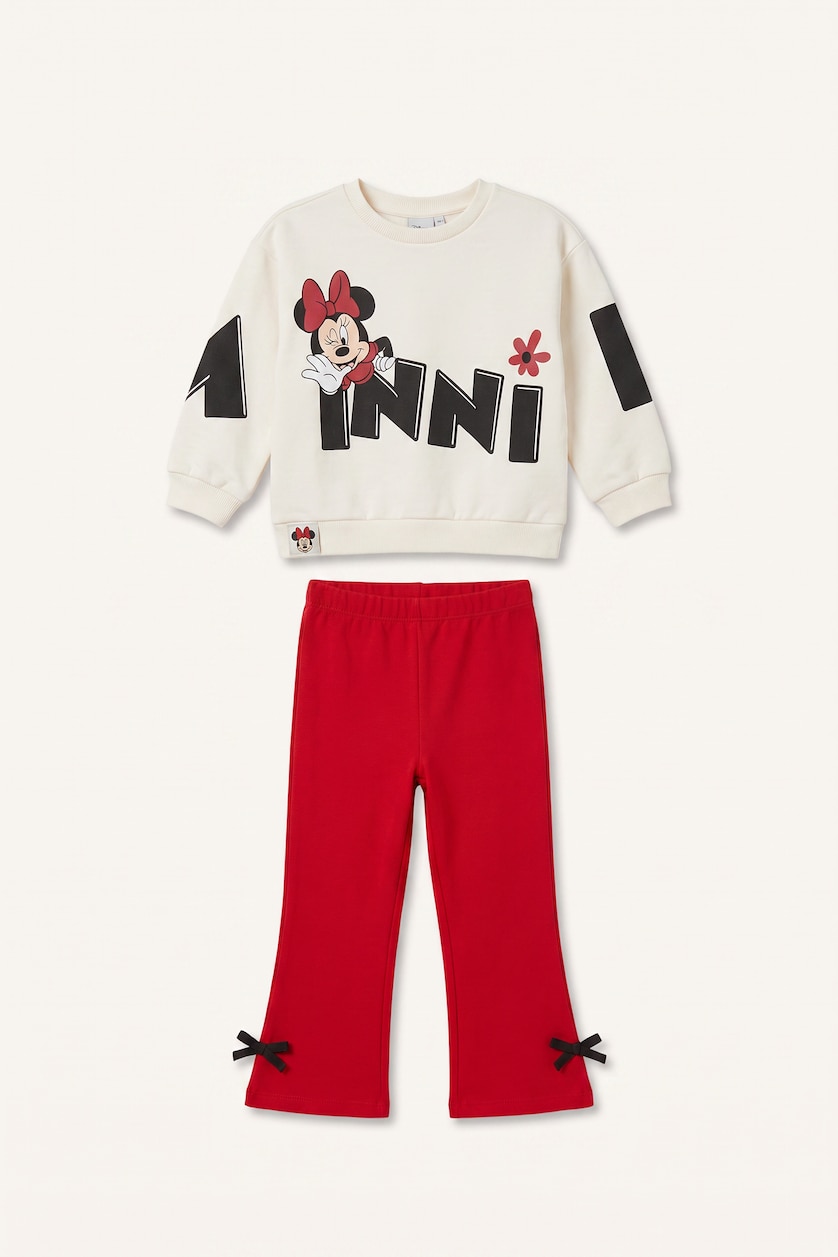 Kız Bebek Ekru Mickey & Minnie Desenli 2'Li Takım Kız Bebek
