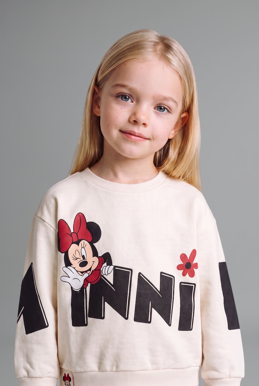 Kız Bebek Ekru %100 Pamuk Mickey & Minnie Desenli 2'Li Takım Kız Bebek