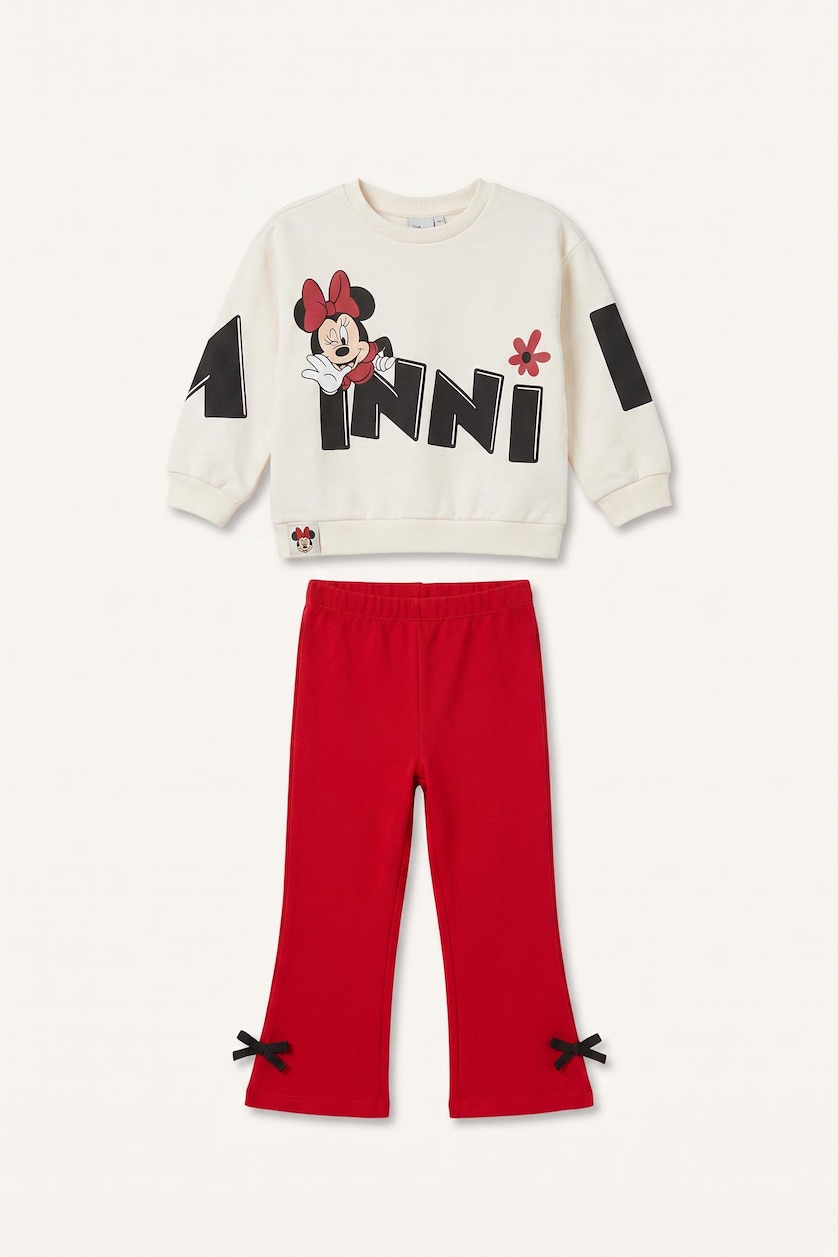Kız Bebek Ekru %100 Pamuk Mickey & Minnie Desenli 2'Li Takım Kız Bebek
