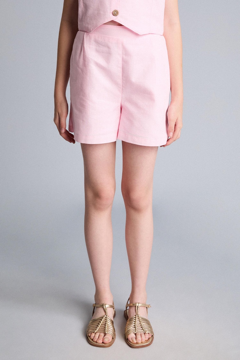 Young Girls - Teen Girls Light Pink Girl Cotton Buttoned Vest Top Shorts 2 Piece Set