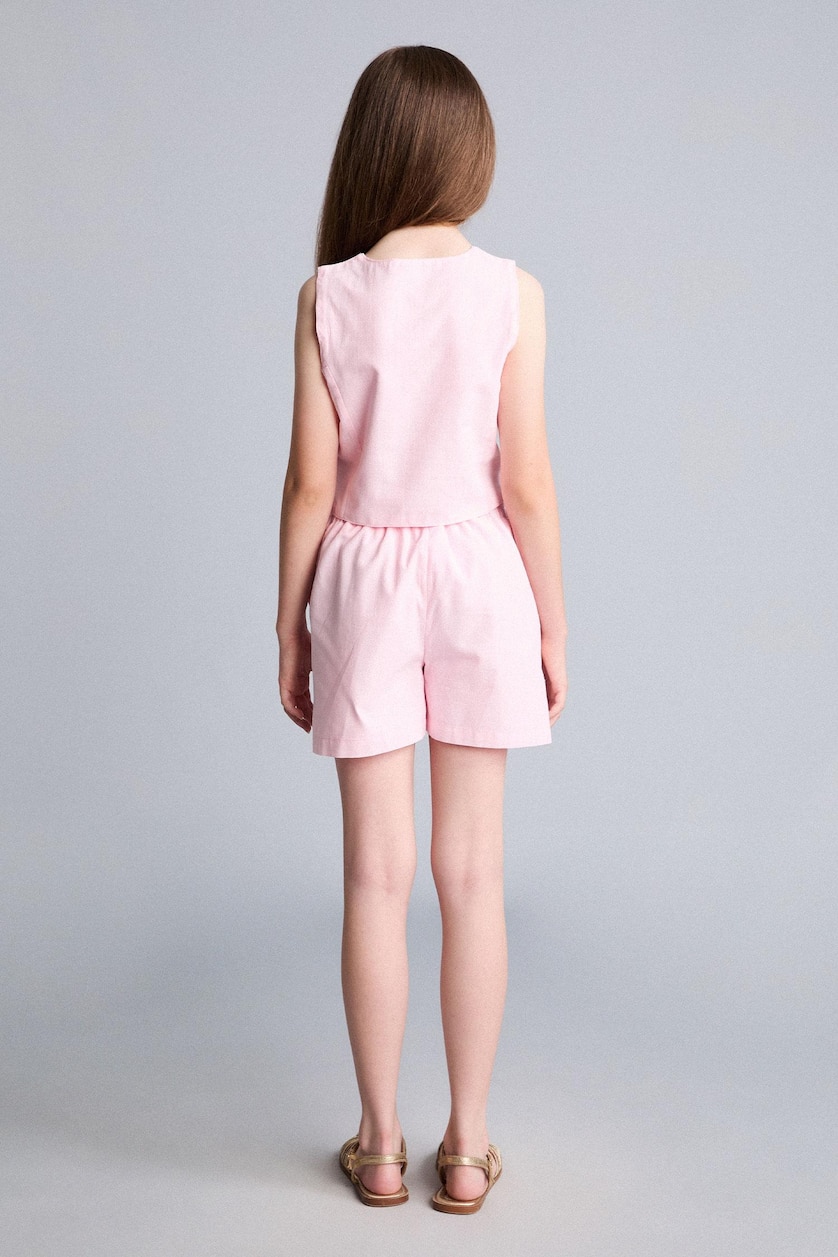 Young Girls - Teen Girls Light Pink Girl Cotton Buttoned Vest Top Shorts 2 Piece Set