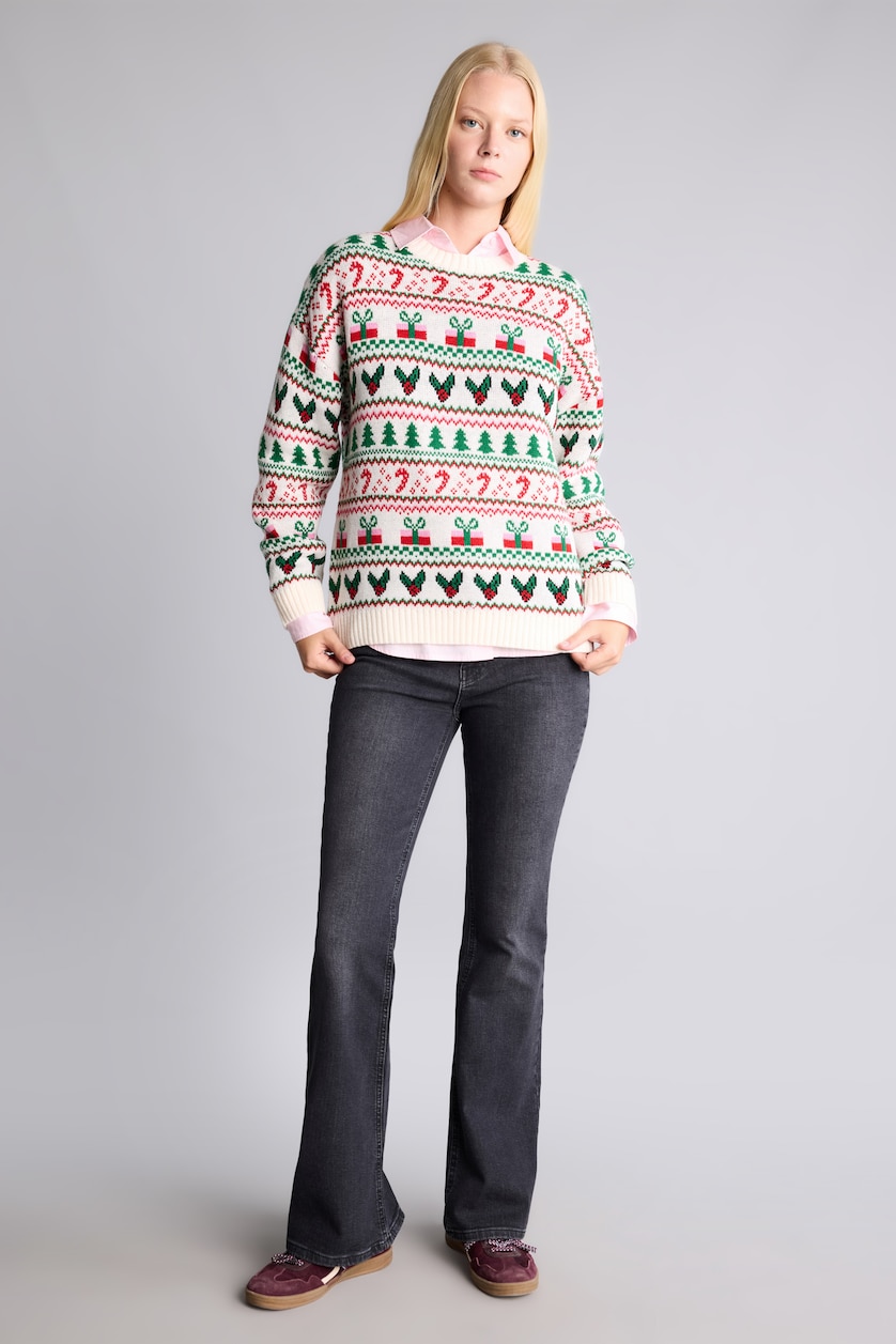WOMAN Ecru Regular Fit Crew Neck Knitted Christmas Pullover