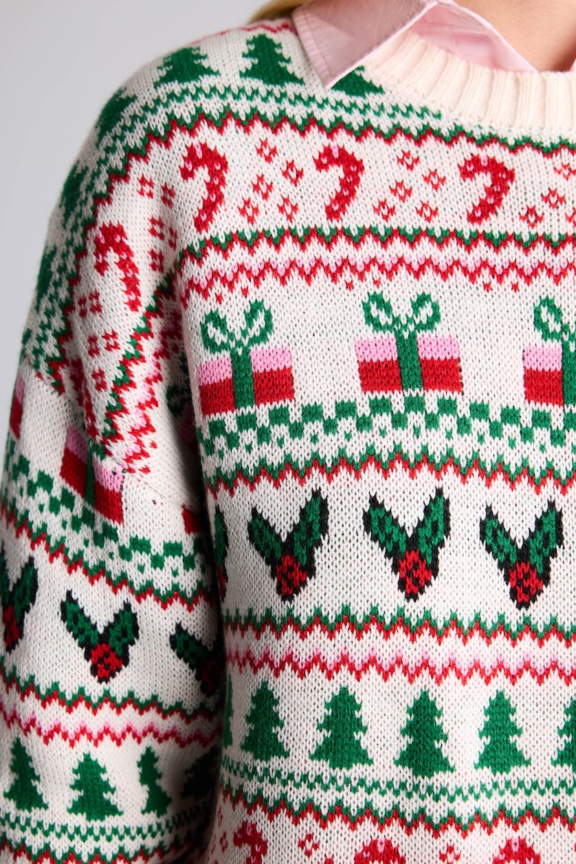 WOMAN Ecru Regular Fit Crew Neck Knitted Christmas Pullover