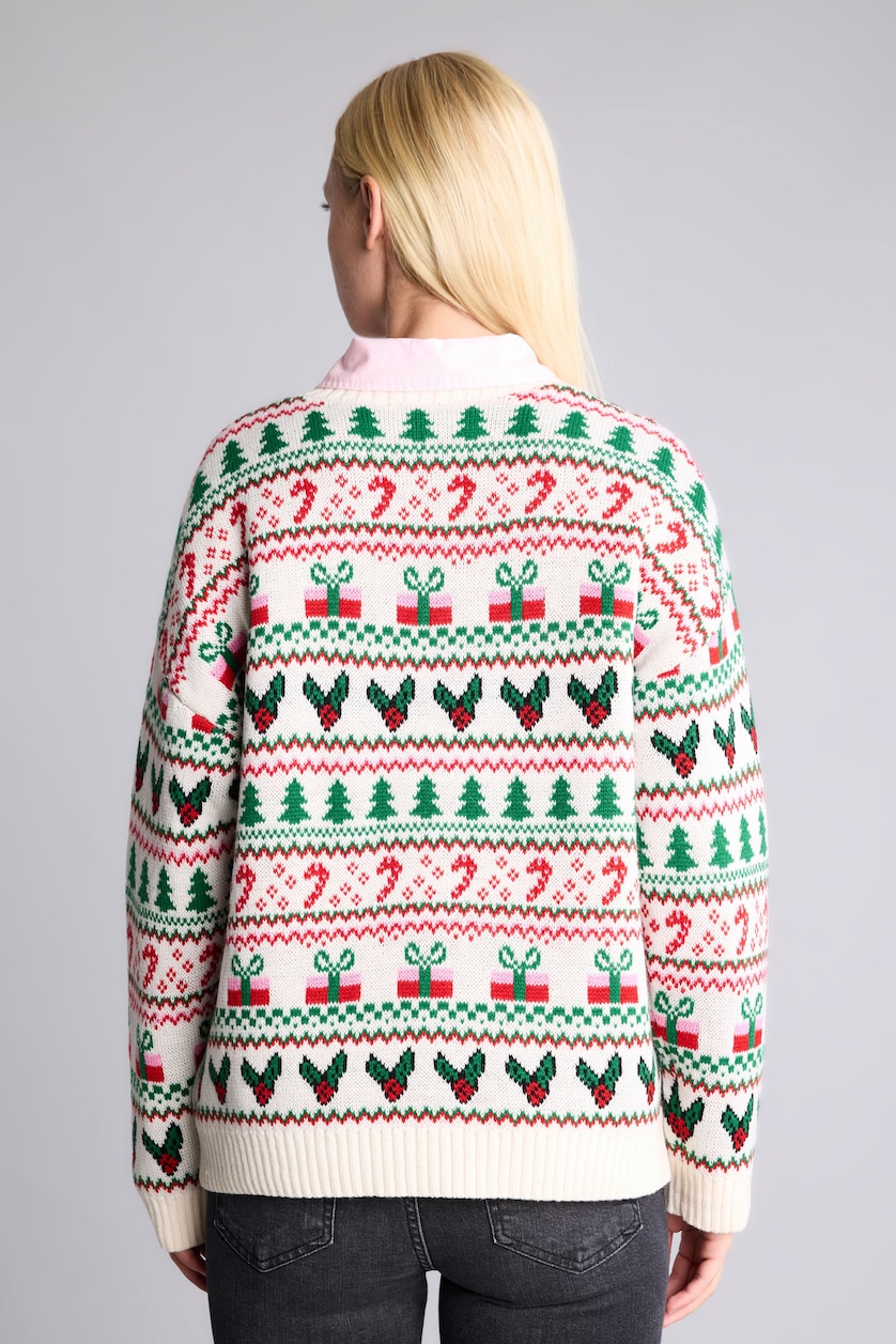 WOMAN Ecru Regular Fit Crew Neck Knitted Christmas Pullover