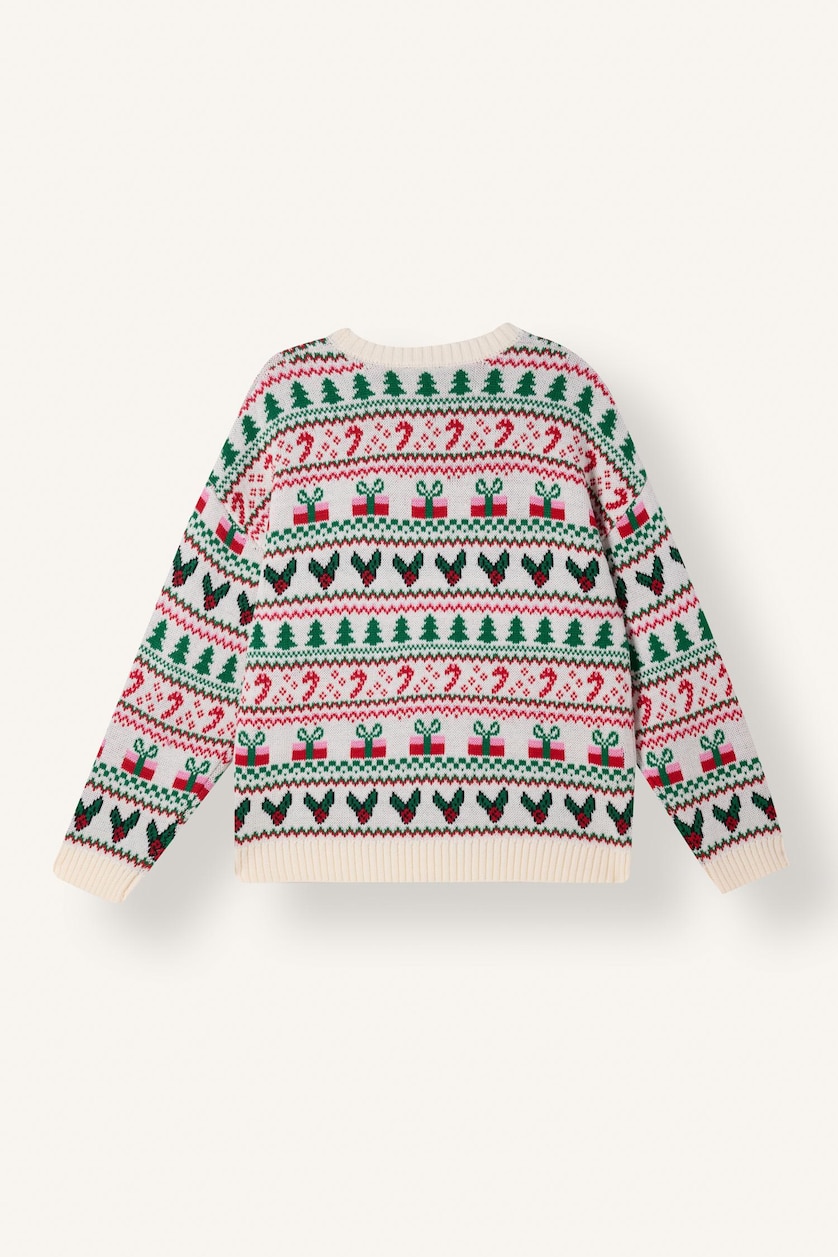 WOMAN Ecru Regular Fit Crew Neck Knitted Christmas Pullover
