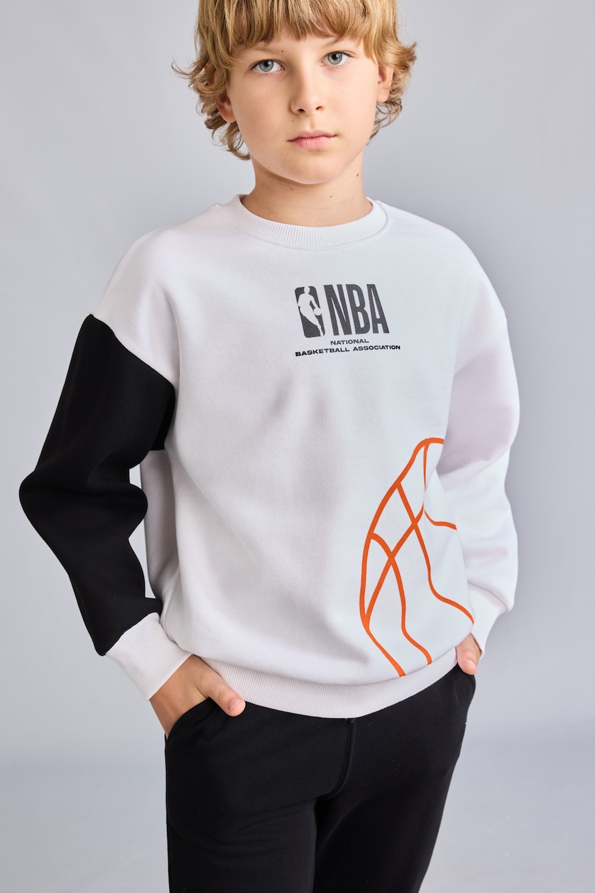 Erkek Çocuk - Genç Erkek Beyaz NBA İçi Yumuşak Tüylü Sweatshirt Erkek Çocuk