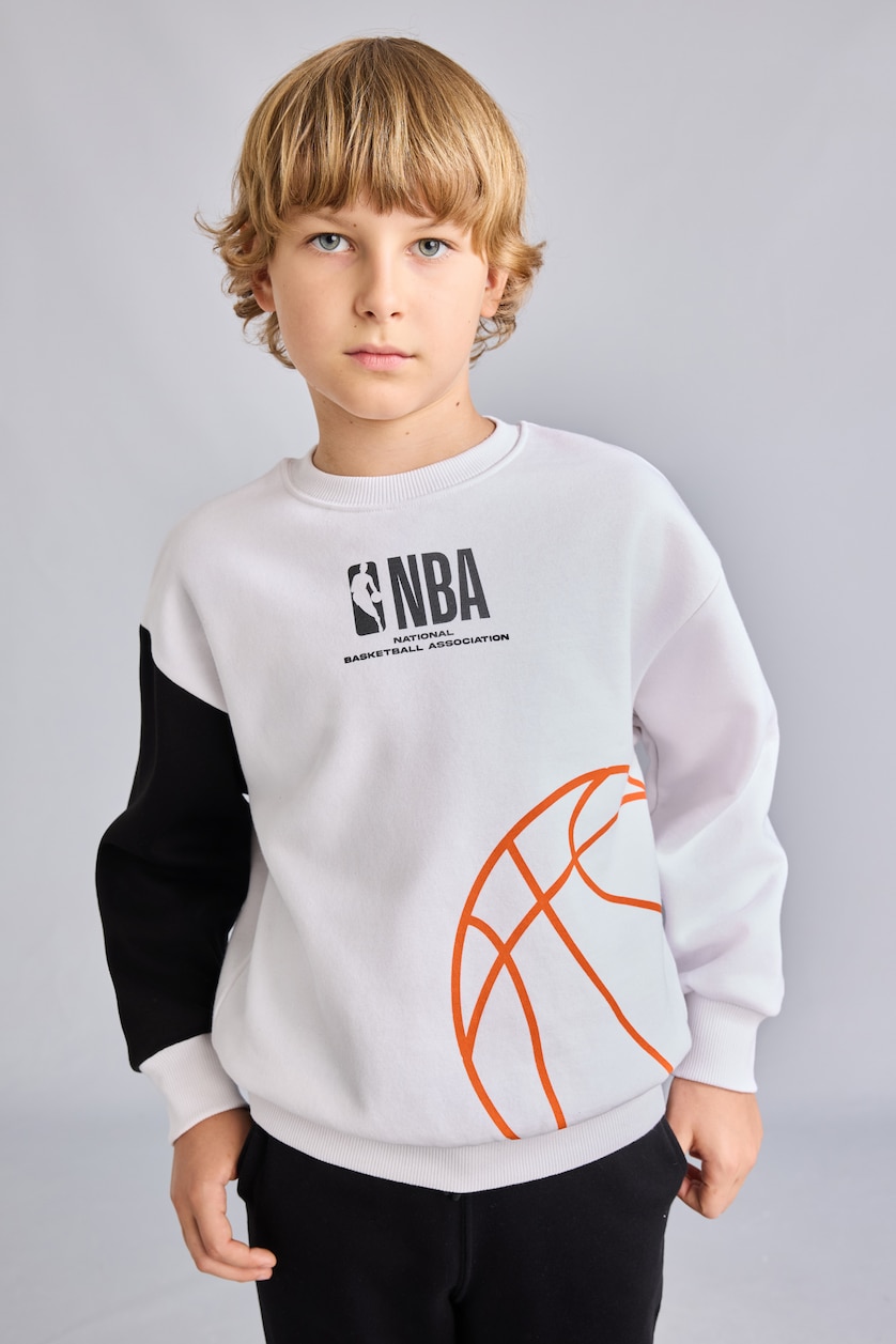 Erkek Çocuk - Genç Erkek Beyaz NBA İçi Yumuşak Tüylü Sweatshirt Erkek Çocuk
