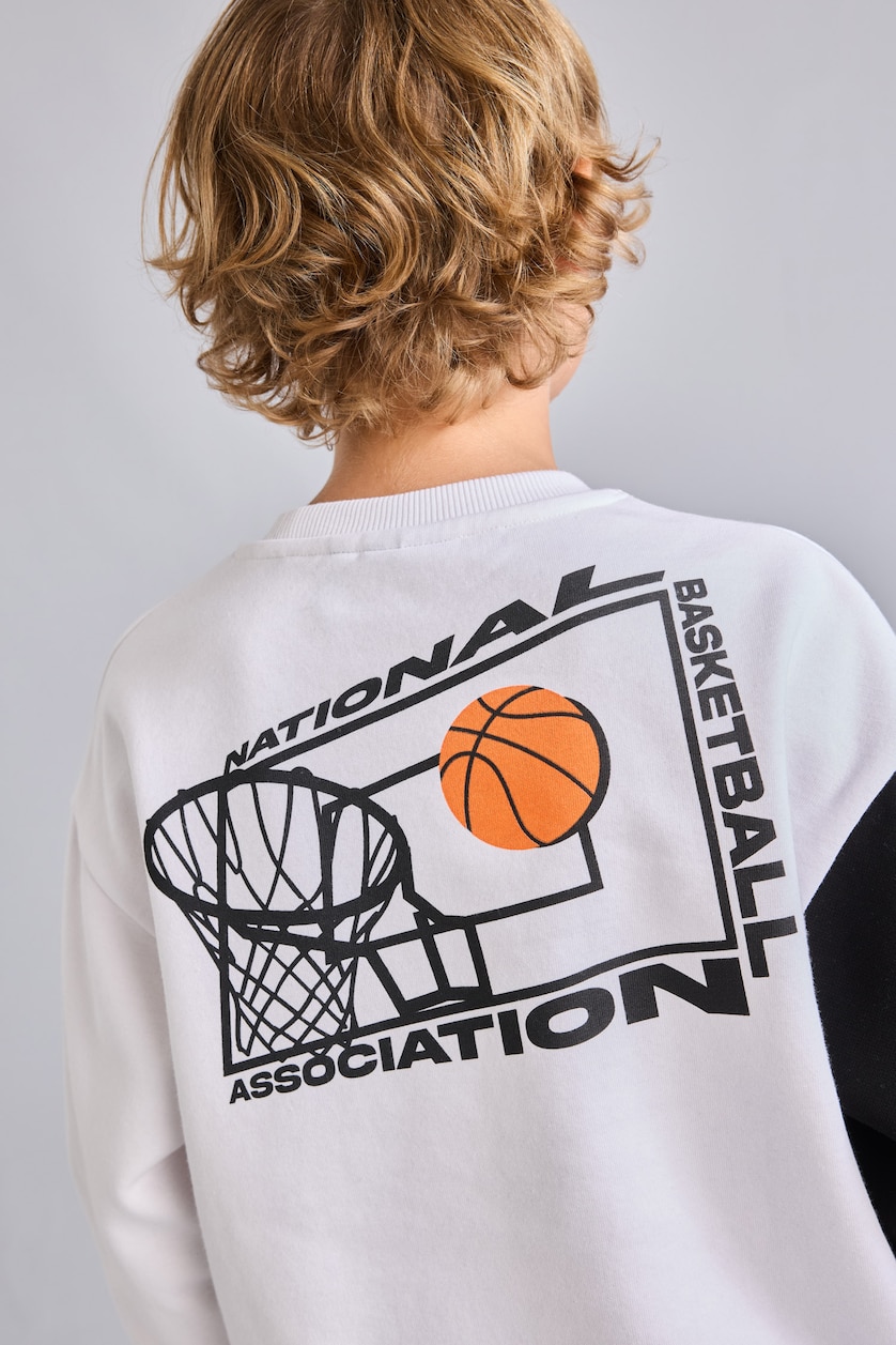 Erkek Çocuk - Genç Erkek Beyaz NBA İçi Yumuşak Tüylü Sweatshirt Erkek Çocuk