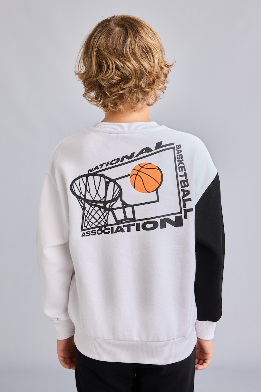 Erkek Çocuk - Genç Erkek Beyaz NBA İçi Yumuşak Tüylü Sweatshirt Erkek Çocuk