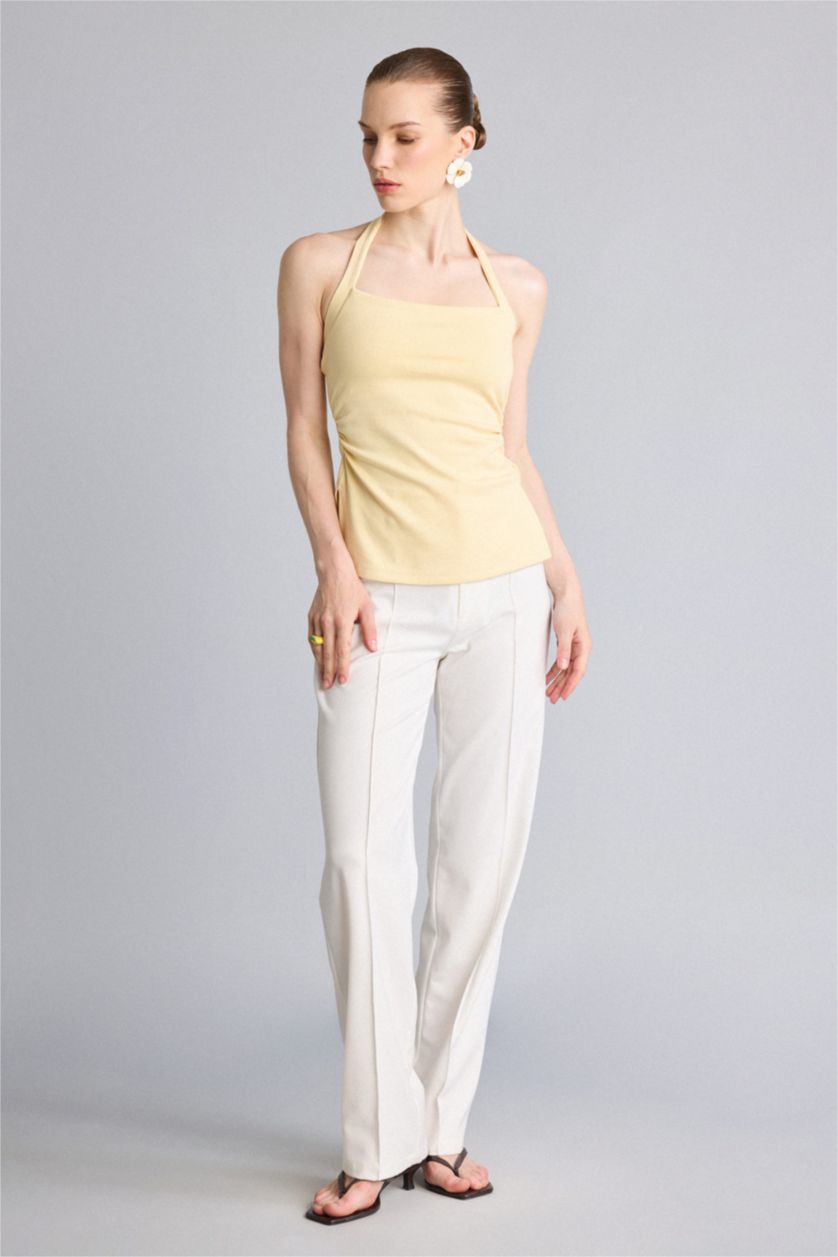 Kadın Kum Slim Fit Halter Yaka Atlet