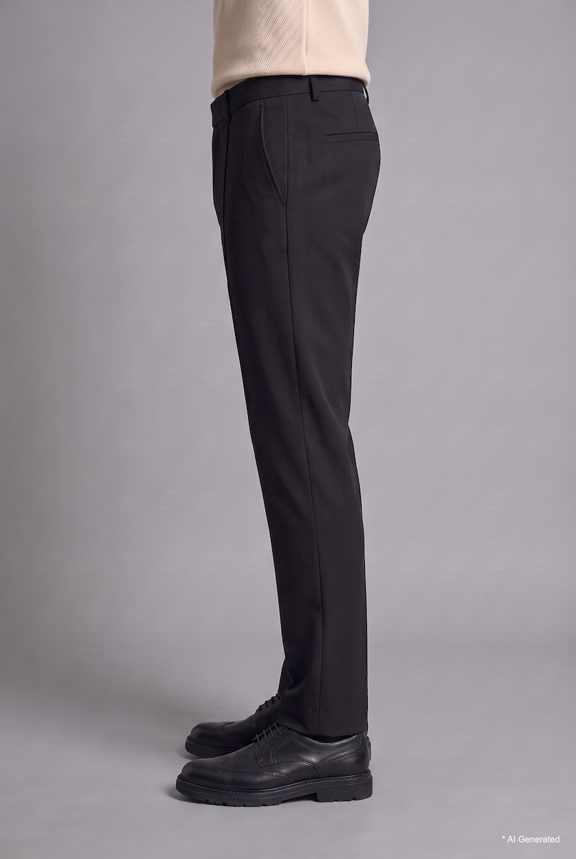 Men Black Relaxed Fit Elastic Waist Straight Leg Trousers