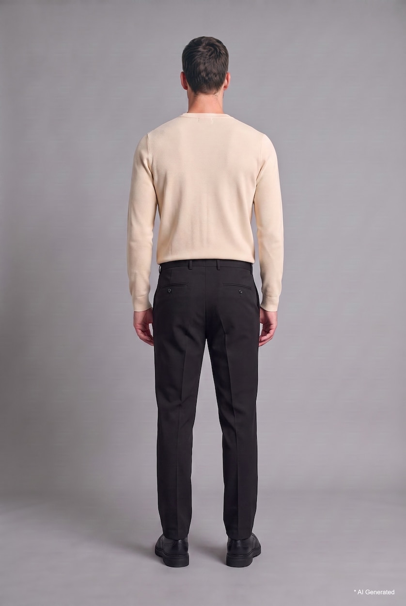 Men Black Relaxed Fit Elastic Waist Straight Leg Trousers