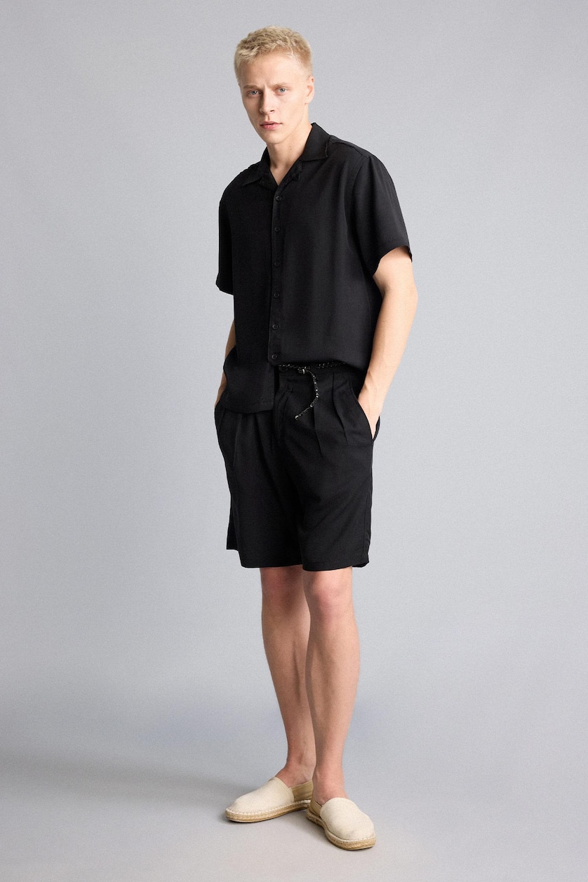 Erkek Siyah Baggy Fit Bermuda Şort