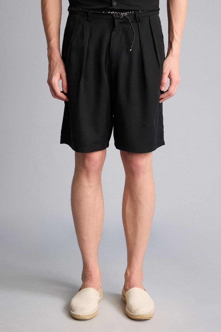Erkek Siyah Baggy Fit Bermuda Şort