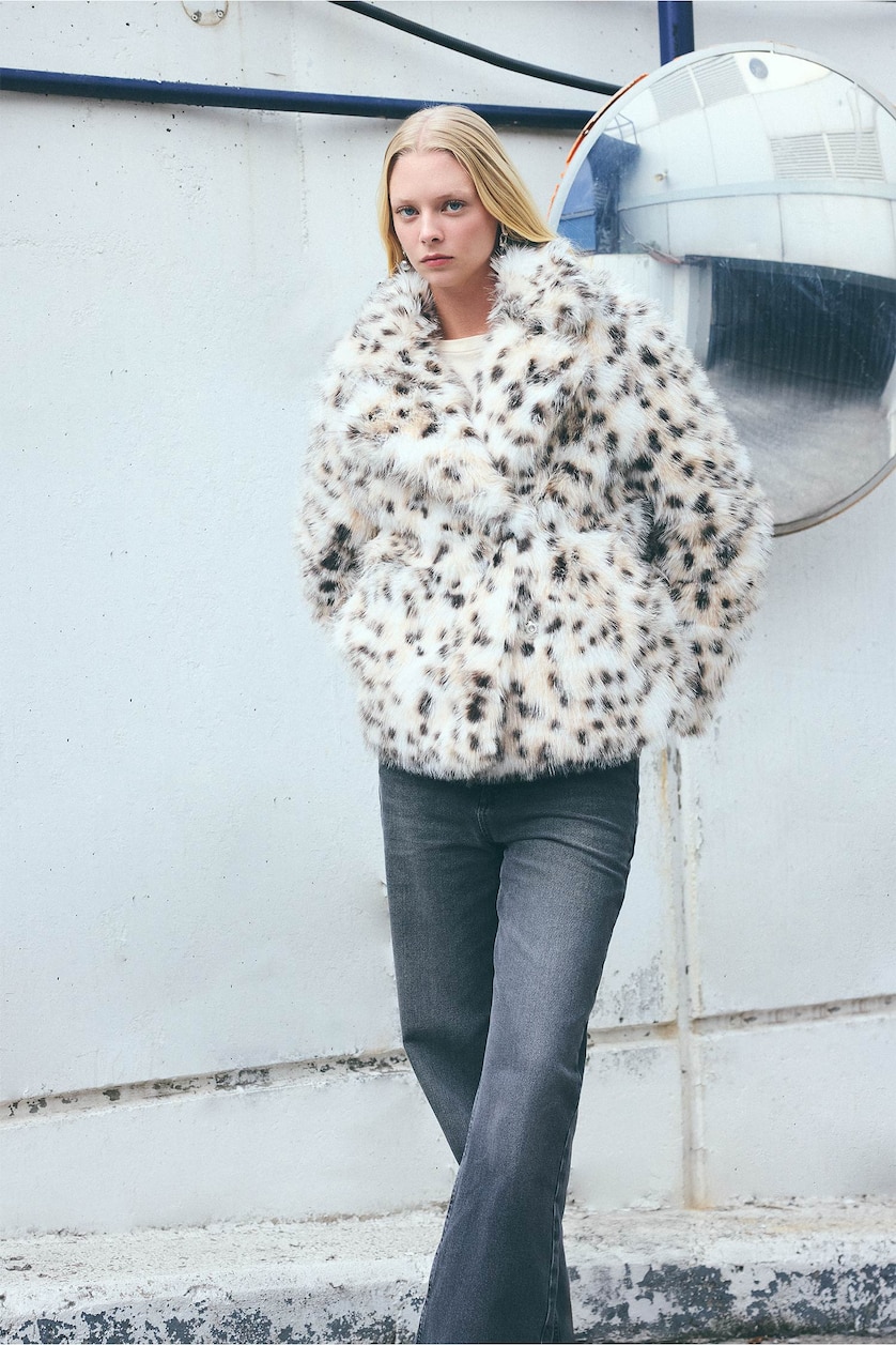 WOMAN Ecru Regular Fit Faux Fur Jacket