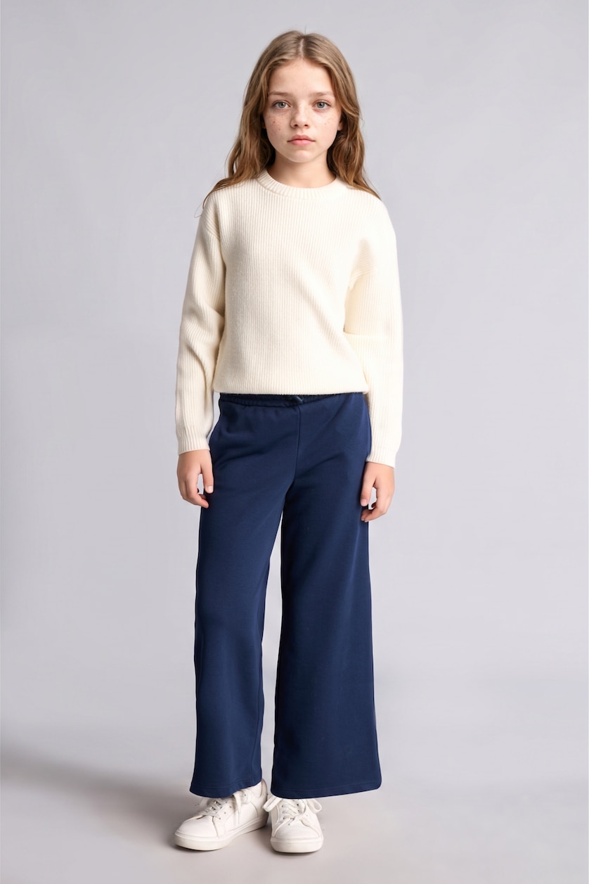 Kız Çocuk - Genç Kız Lacivert Cepli Wide Leg Pantolon Kız Çocuk