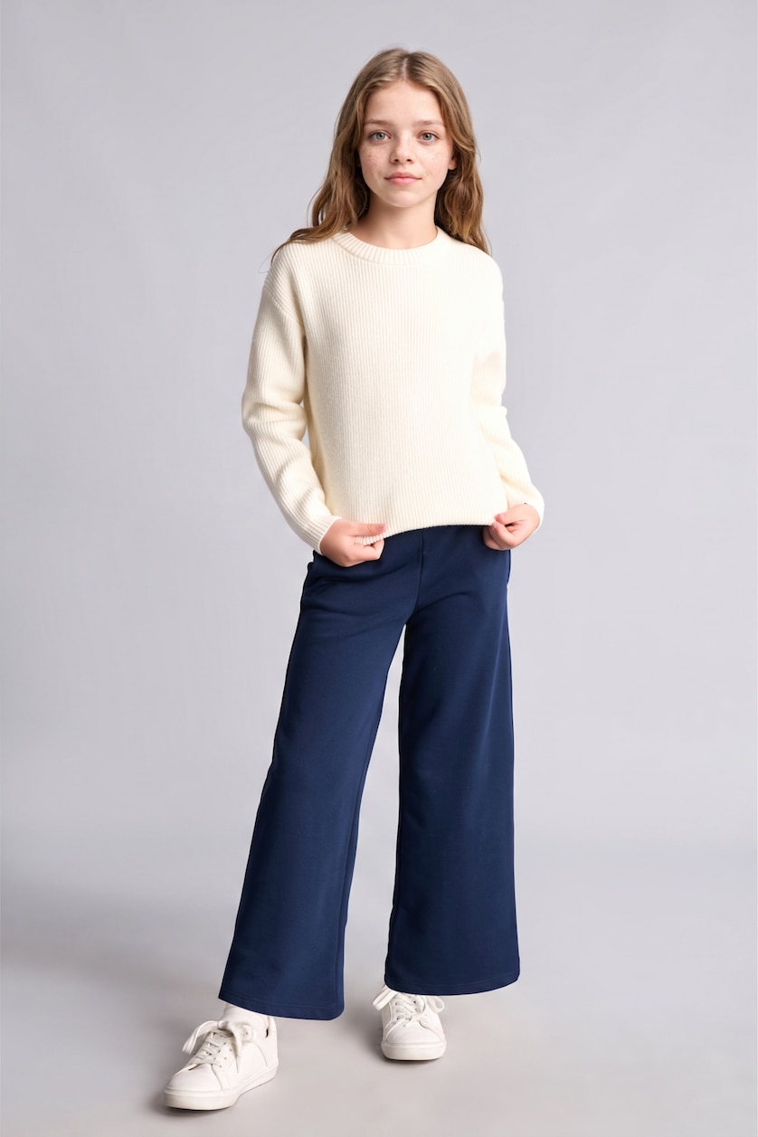 Kız Çocuk - Genç Kız Lacivert Cepli Wide Leg Pantolon Kız Çocuk