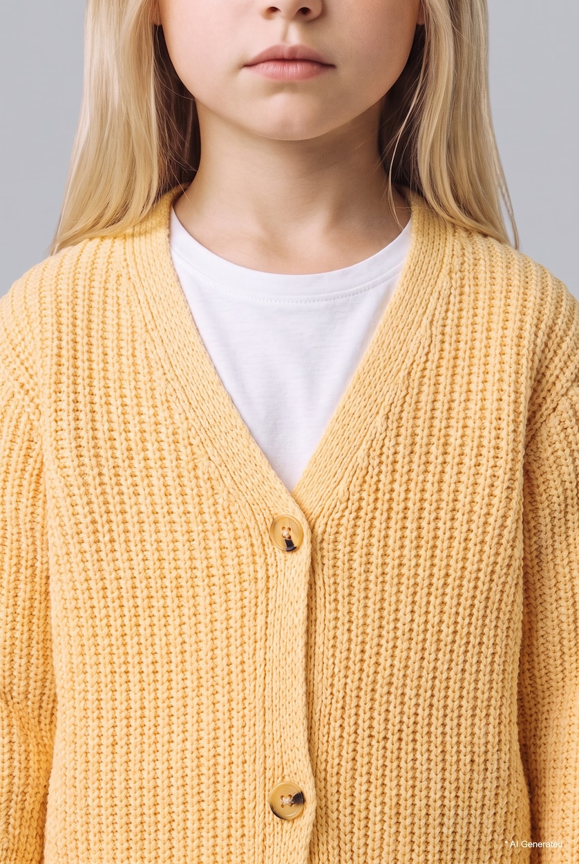 Baby Girls Light Yellow Regular Fit V-Neck Cardigan 3D