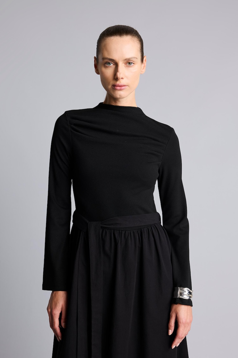 WOMAN Black Mock Neck Cotton Dress