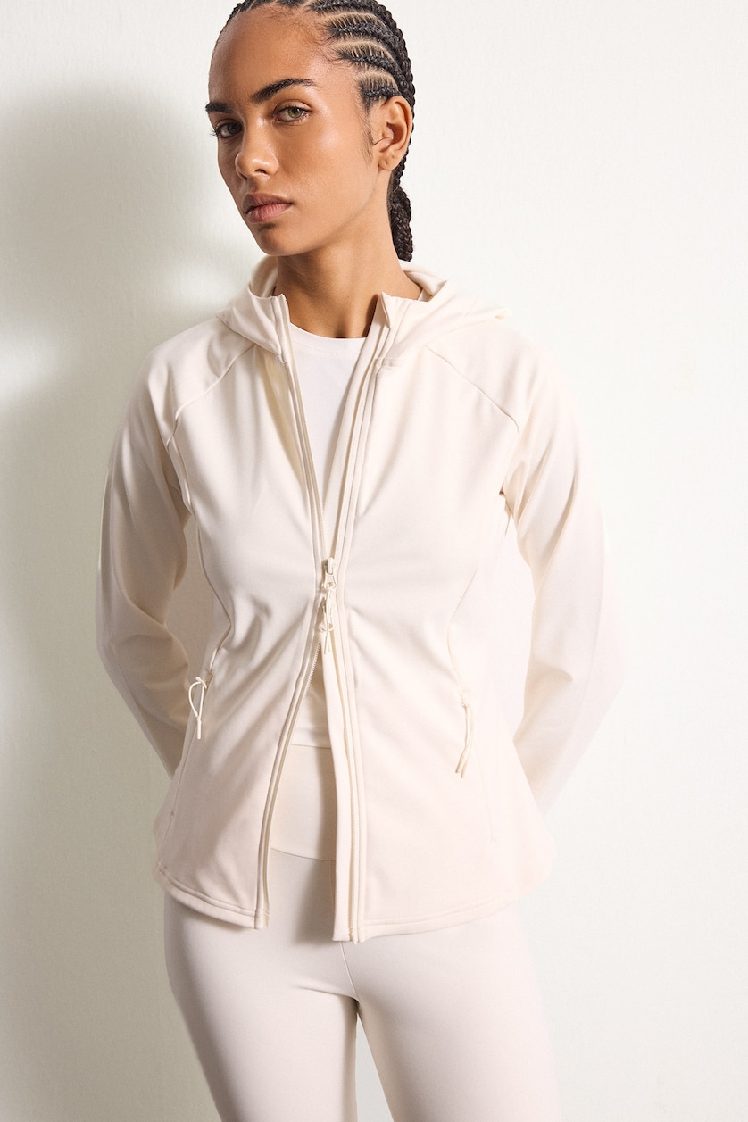 WOMAN White Slim Fit Hooded Sports Cardigan