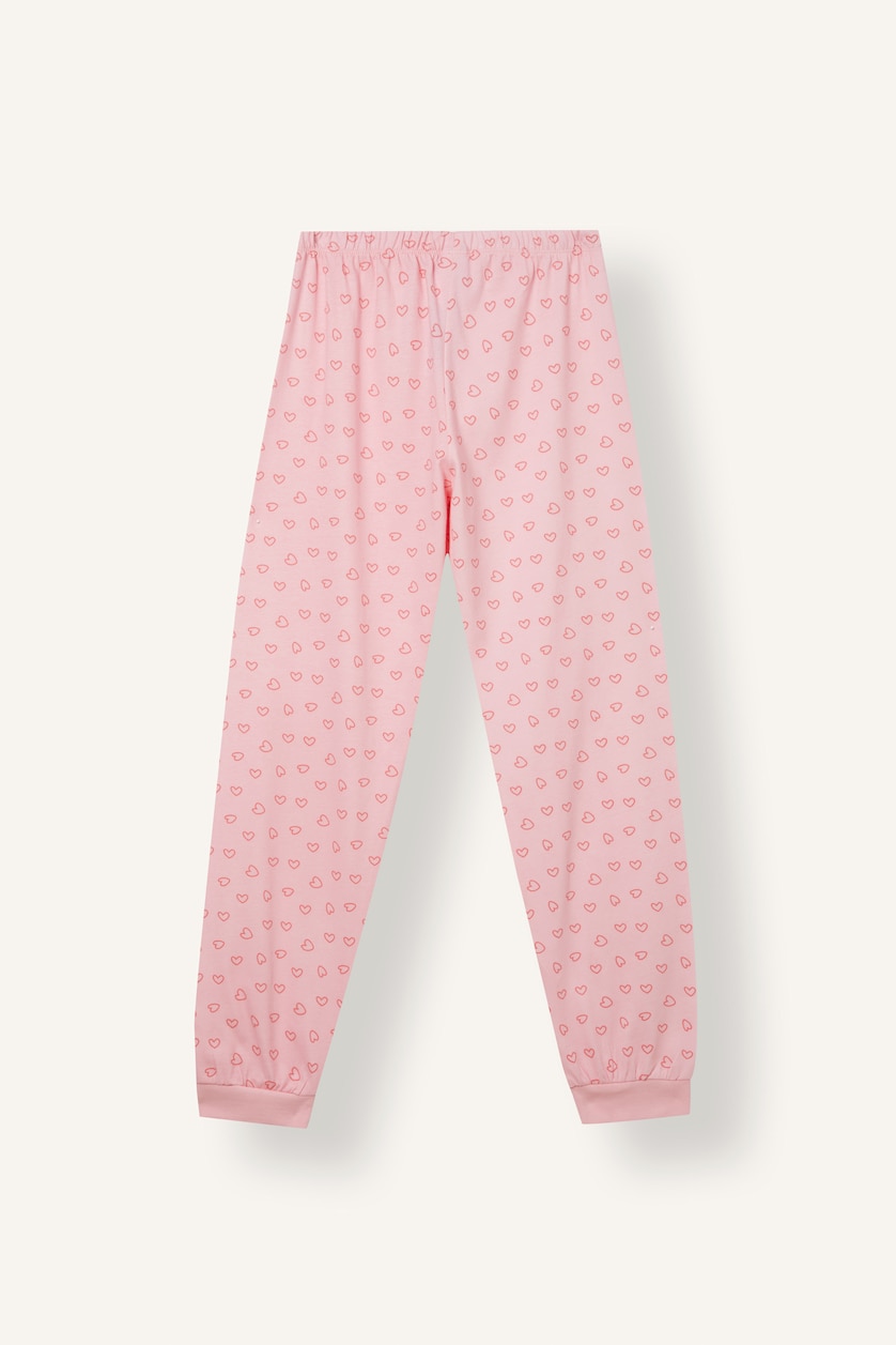 Young Girls - Teen Girls Pink Girl 100% Cotton Printed Long Sleeve Top Long Bottom Pyjama Set