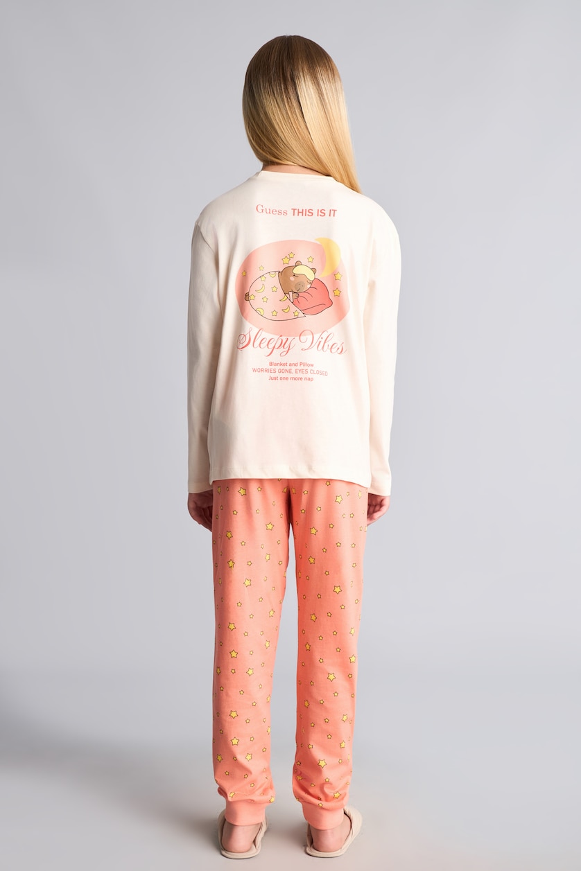GIRLS & TEENS Ecru Girl Regular Fit Printed Long Sleeve Top and Trousers Pyjama Set