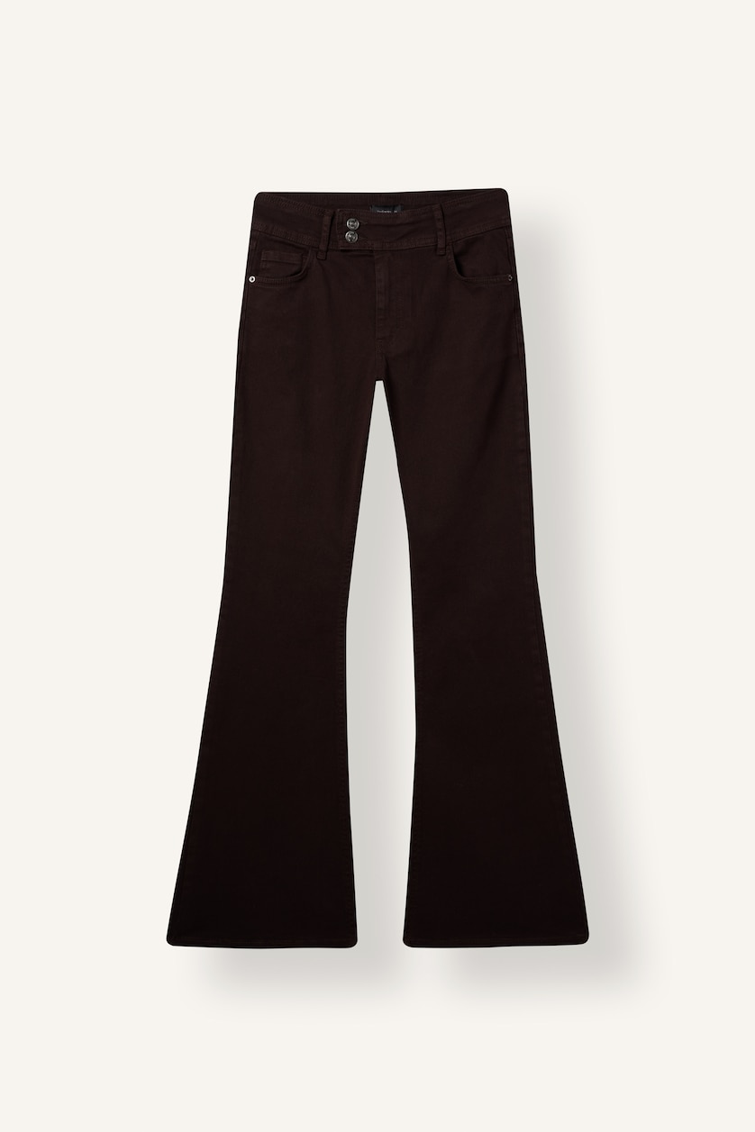 Women Brown Normal Waist Flare Trousers