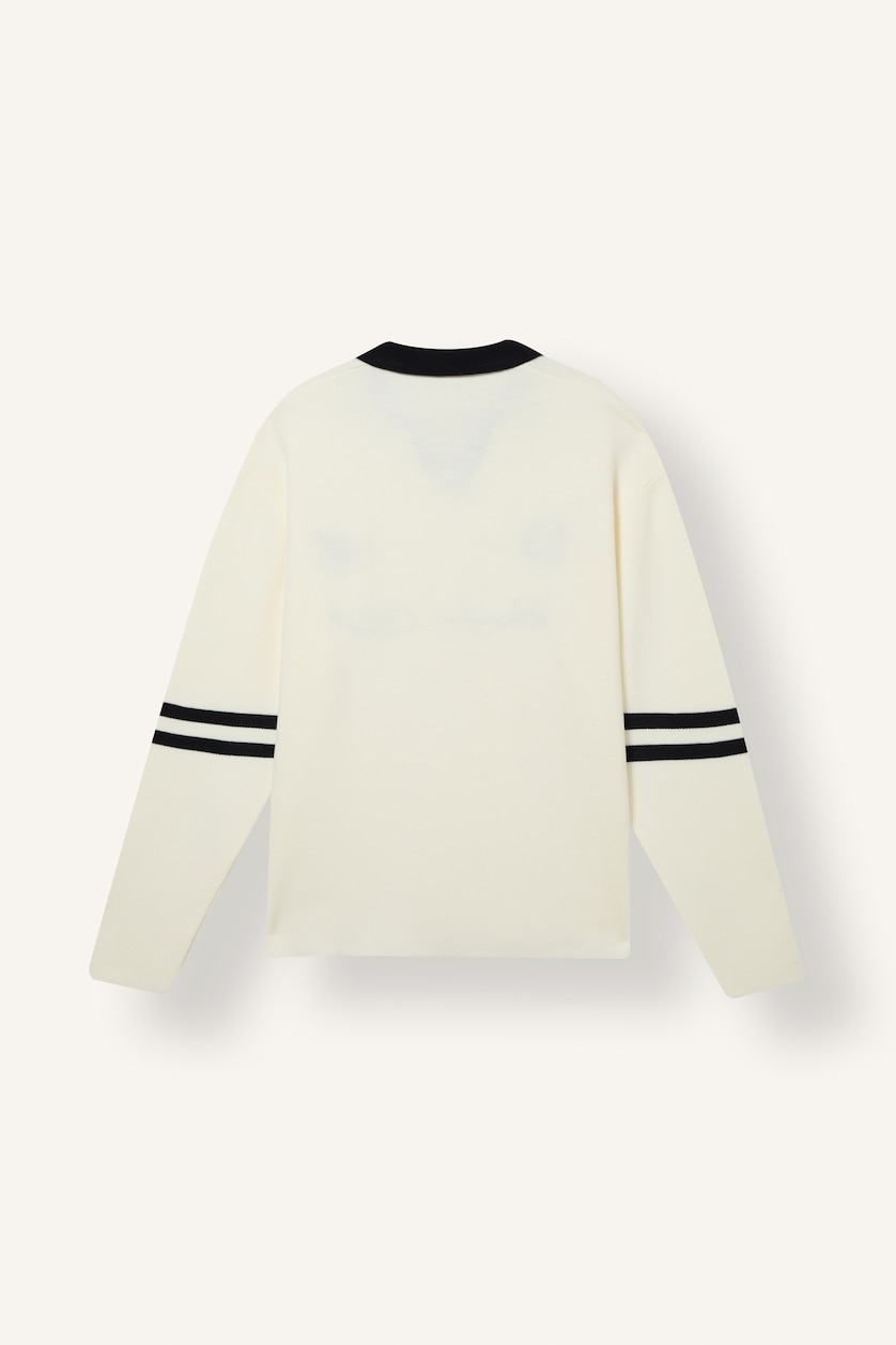 Erkek Ekru Relaxed Fit Polo Yaka Triko Kazak