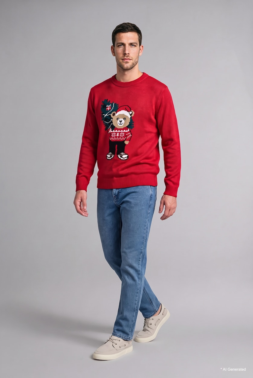 Men Red Relax Fit Knitwear Pullover