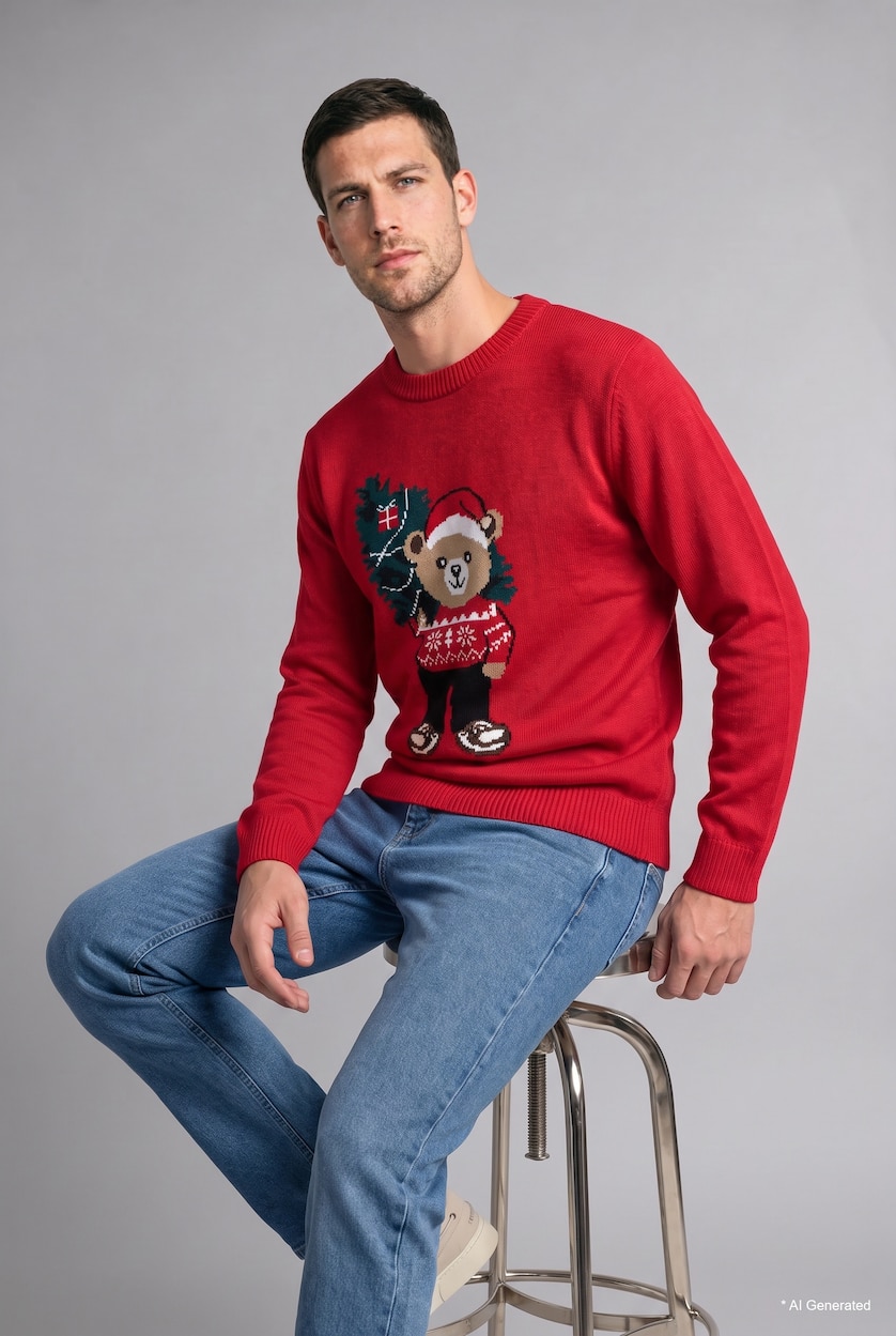 Men Red Relax Fit Knitwear Pullover