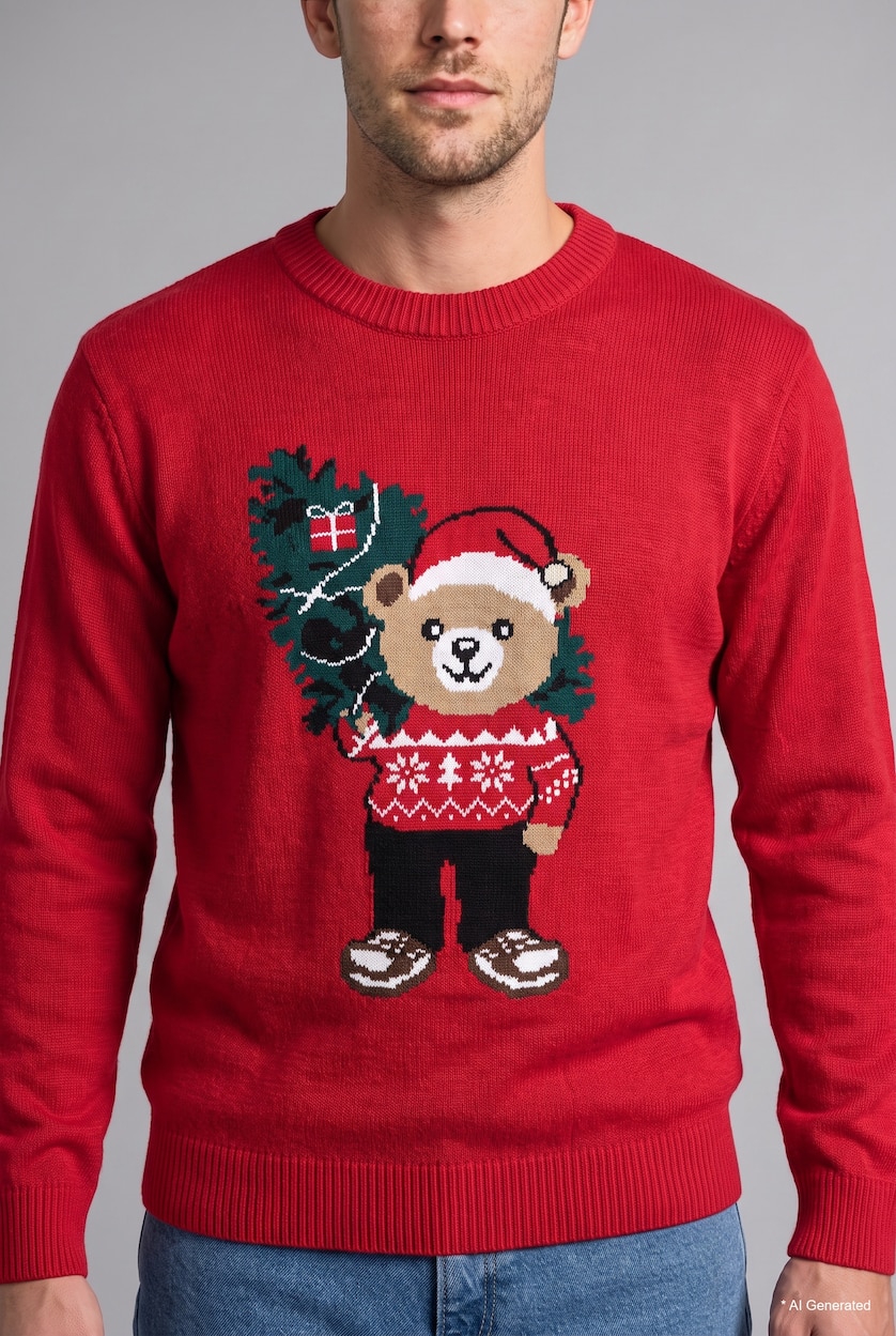 Men Red Relax Fit Knitwear Pullover