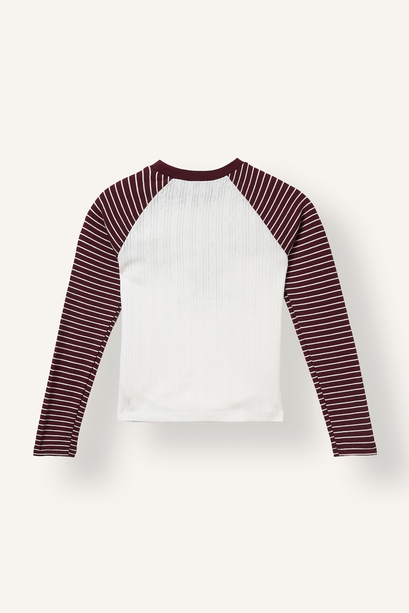 Kız Çocuk - Genç Kız Bordo Çizgili Reglan Kollu Baskılı Tişört Kız Çocuk