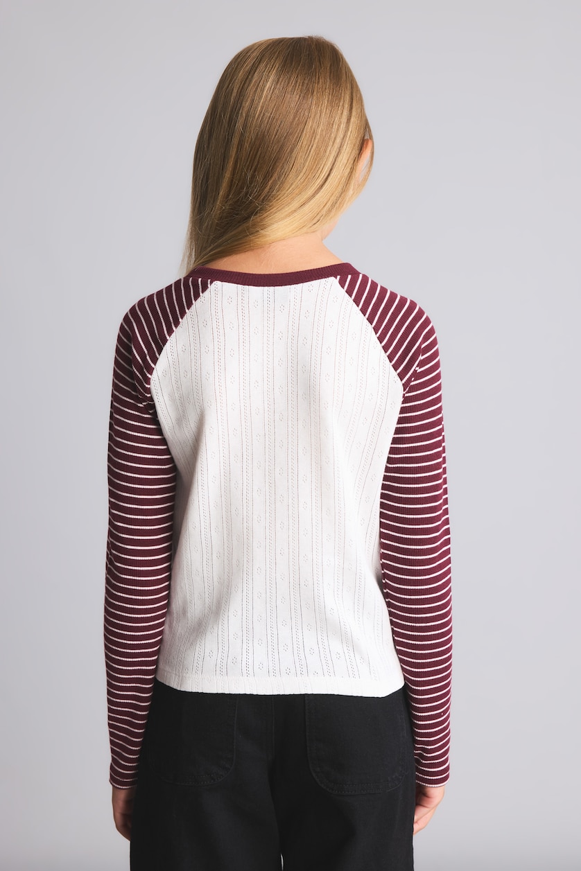 GIRLS & TEENS Bordeaux Girl 100% Cotton Striped Raglan Long Sleeve Crew Neck Printed T-Shirt