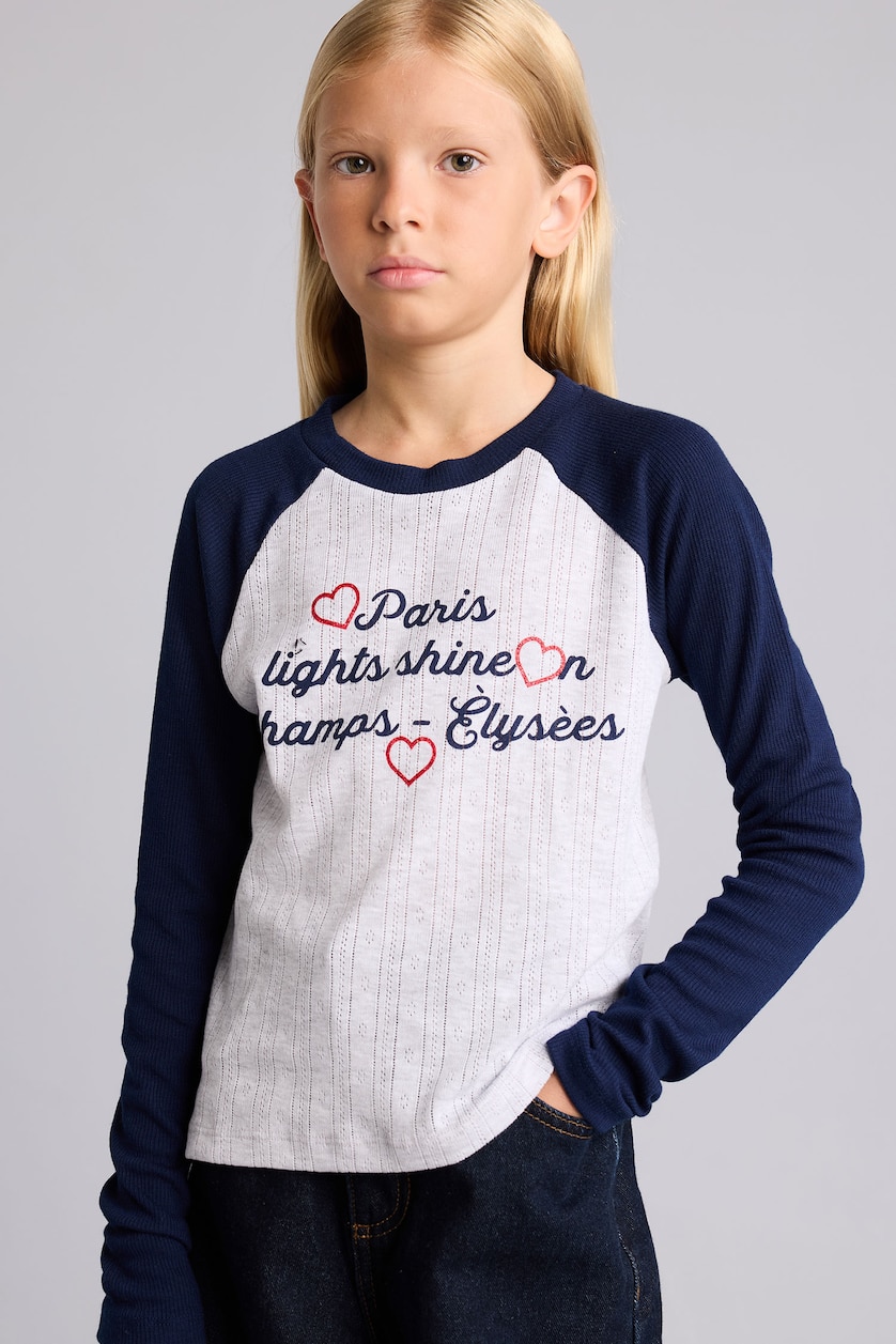 Girls & Teens NAVY تيشيرت بناتي ردن طويل بطبعة شعار