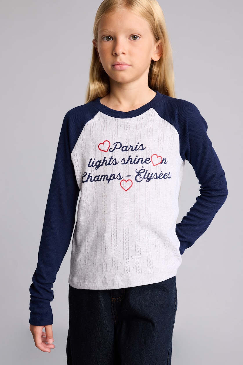 Girls & Teens NAVY تيشيرت بناتي ردن طويل بطبعة شعار