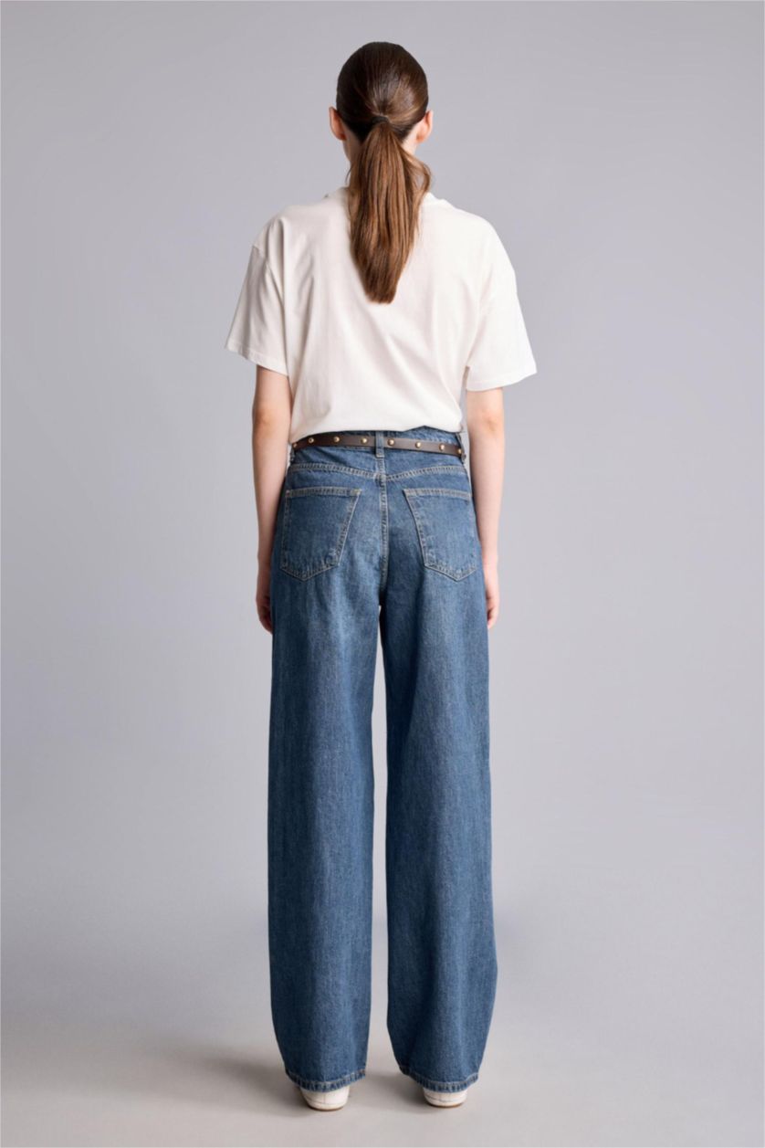 Women Dark Blue High Waist Straight Fit Trousers