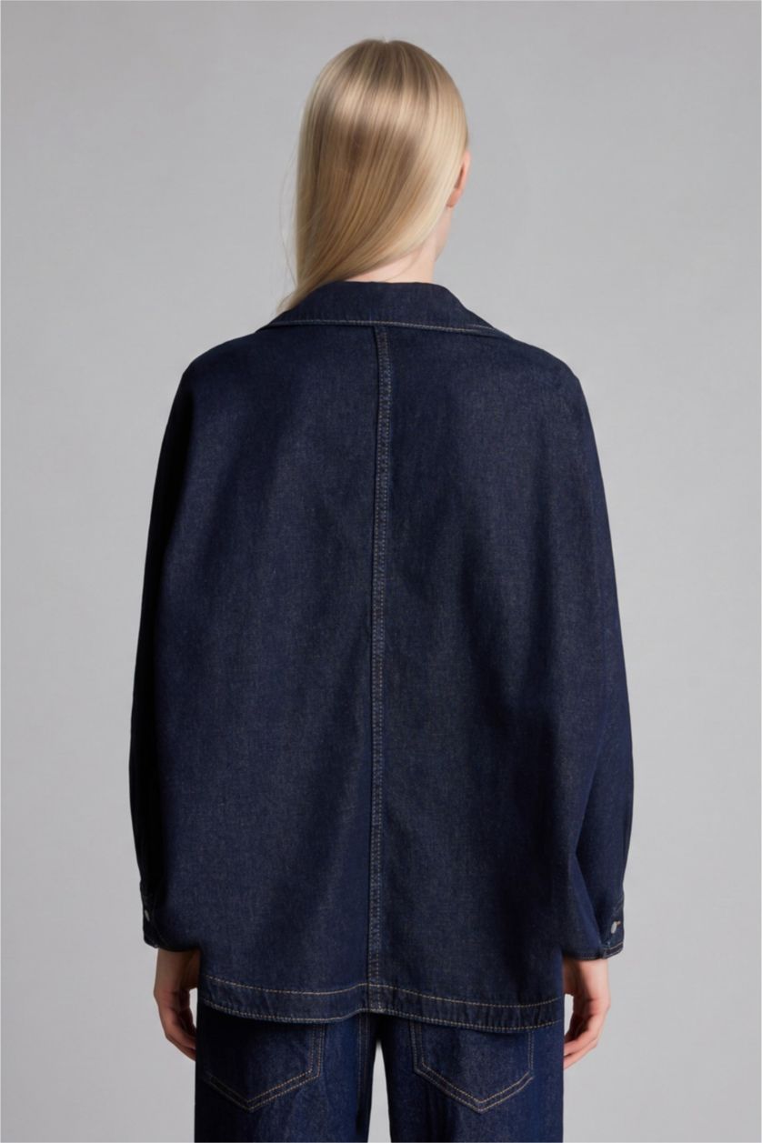 Kadın Mavi Siyah Oversize Jean Ceket