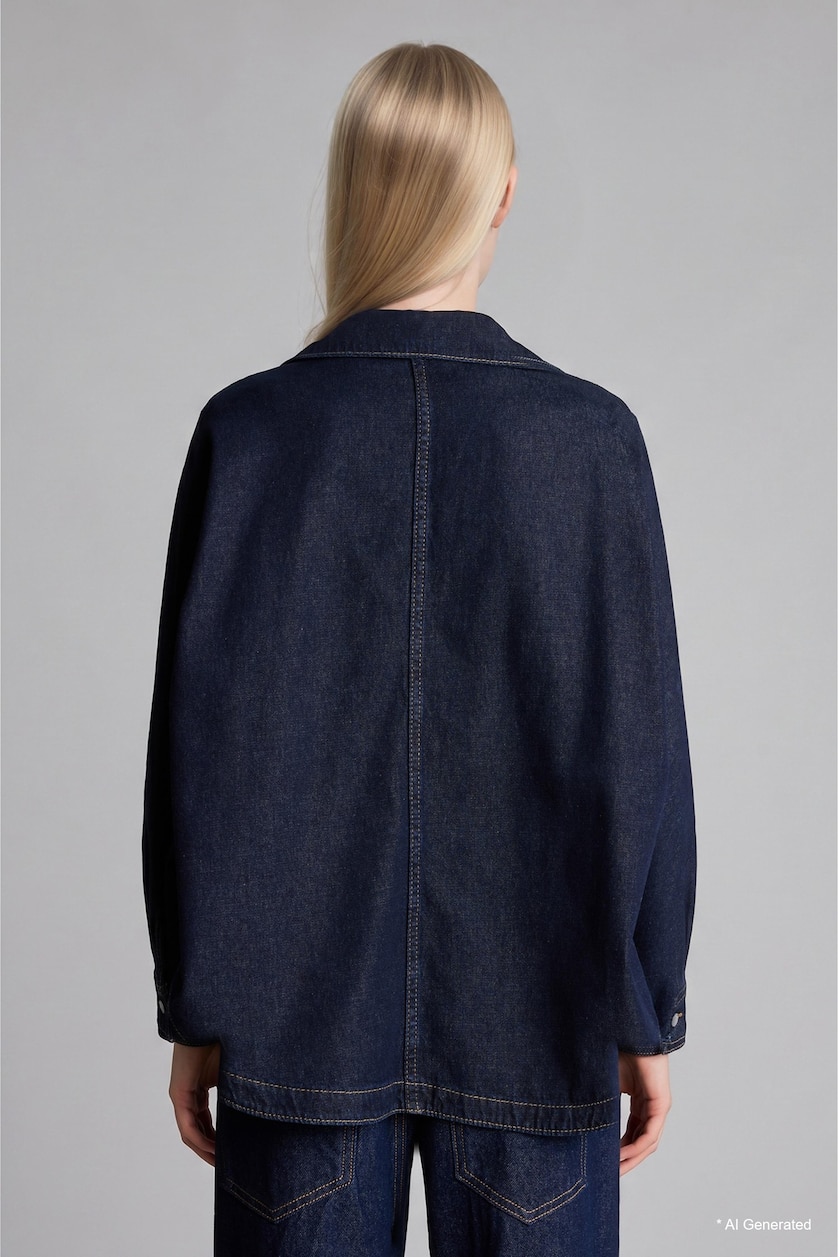 Kadın Mavi Siyah %100 Pamuk Oversize Jean Ceket