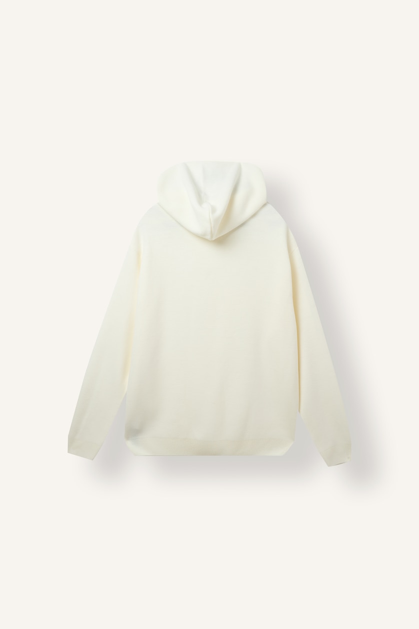 Erkek Ekru Relaxed Fit Kapüşonlu Triko Basic Kazak