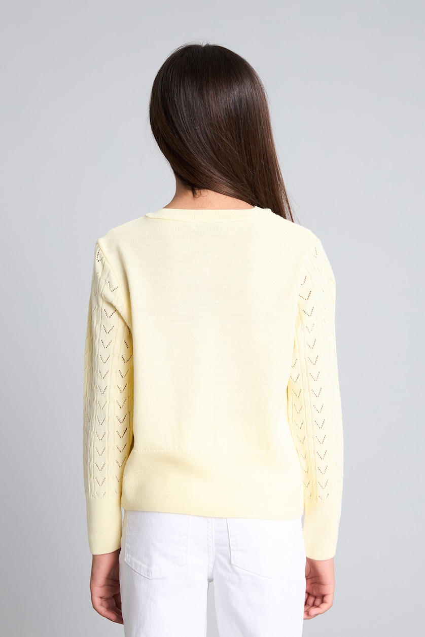 بنات أصفر Gilet en maille brodée à fermeture boutonnée pour fille