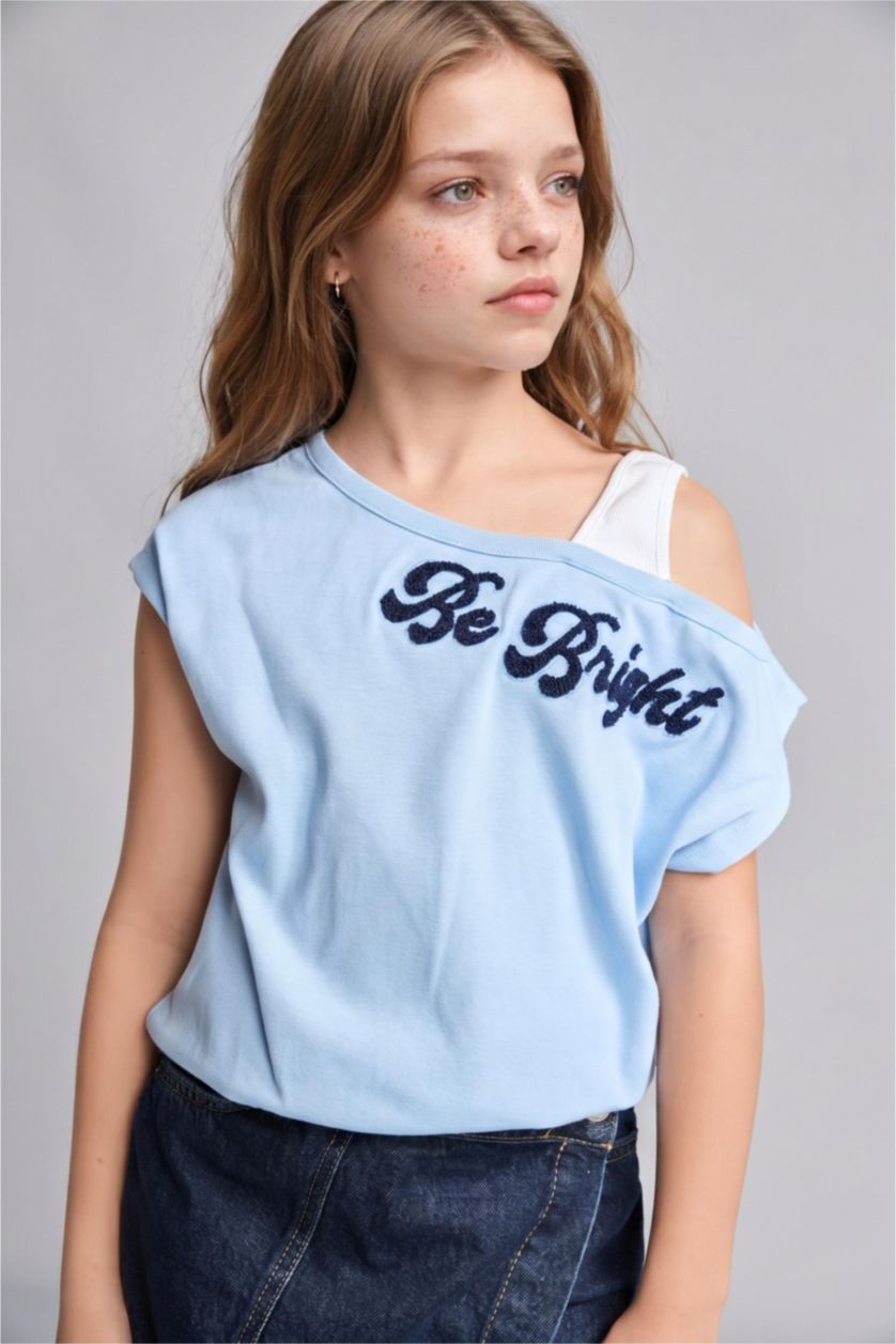 Young Girls - Teen Girls Light Blue Slogan Short Sleeve T-Shirt