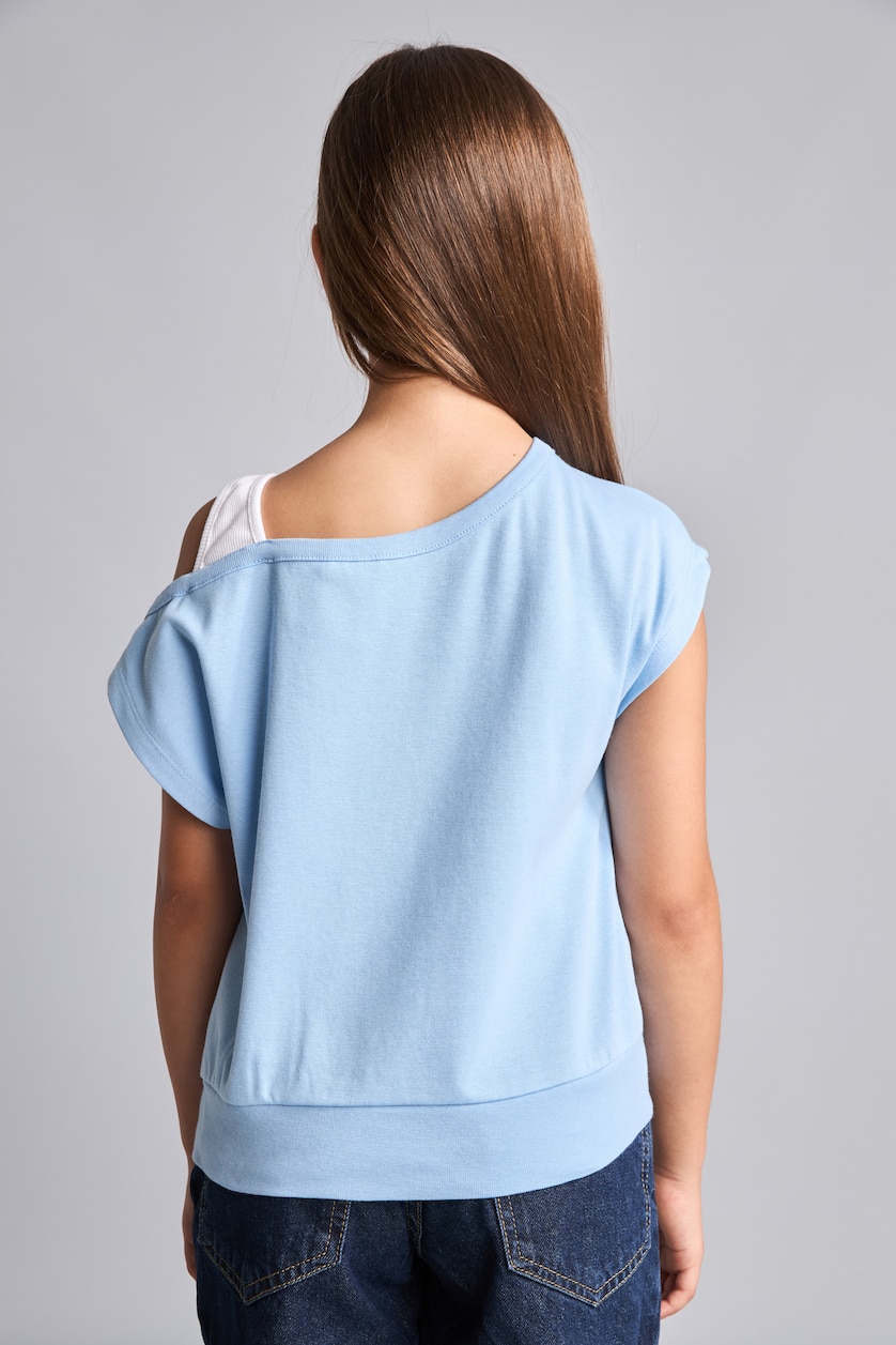 GIRLS & TEENS Light Blue T-shirt bleu clair imprimé à col bateau et manches courtes pour fille