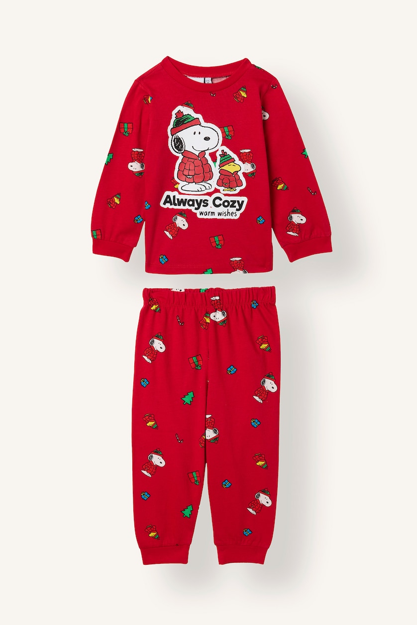 Baby Boys Red 2 piece Regular Fit Snoopy Licensed Knitted Pyjamas