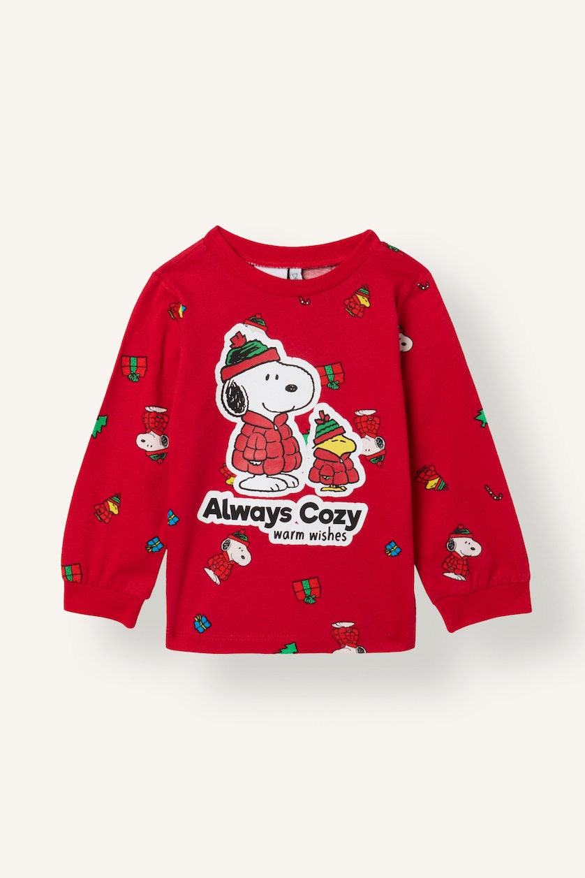 Baby Boys Red 2 piece Regular Fit Snoopy Licensed Knitted Pyjamas