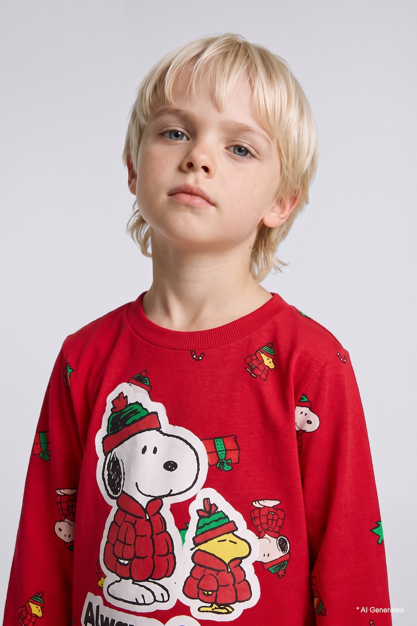Baby Boys Red 2 piece Regular Fit Snoopy Licensed Knitted Pyjamas