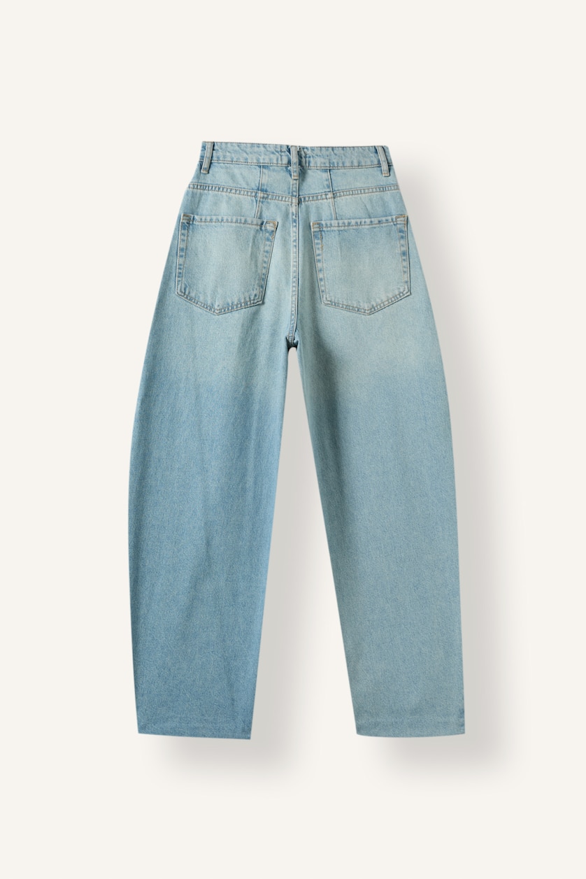 Kadın Açık İndigo %100 Pamuk Barrel Fit Jean Pantolon