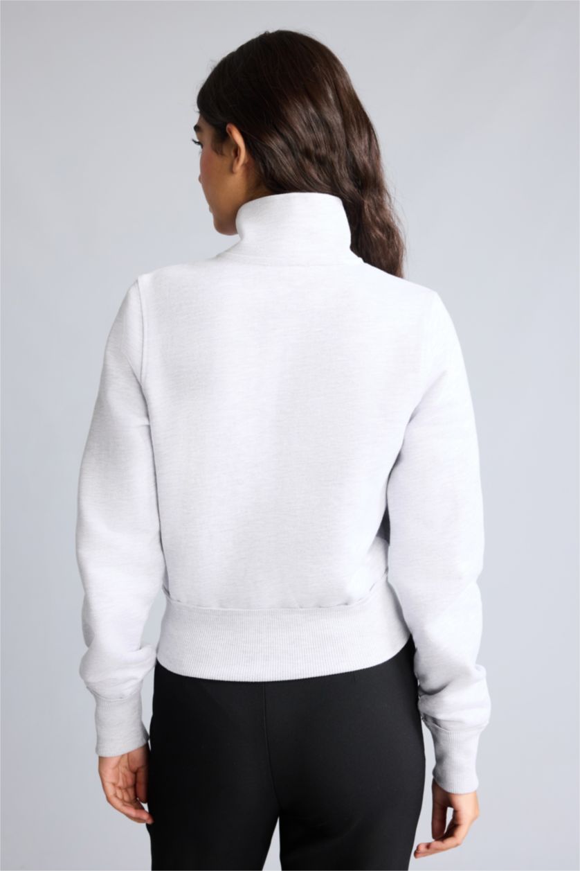 Kadın Gri Melanj Loose Fit Fermuarlı Ceket