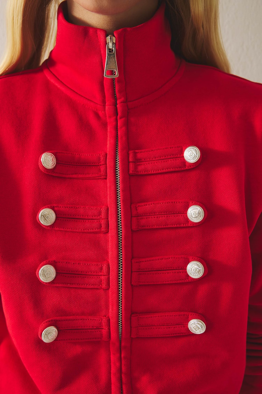 Women Red Loose Fit Cardigan