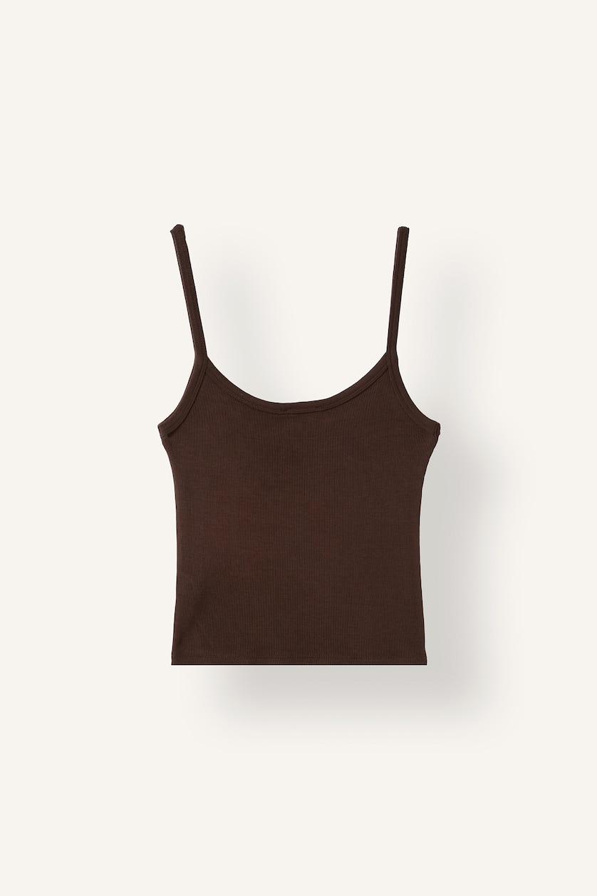Women Brown Slim Fit Camisole U Collar Tank Top